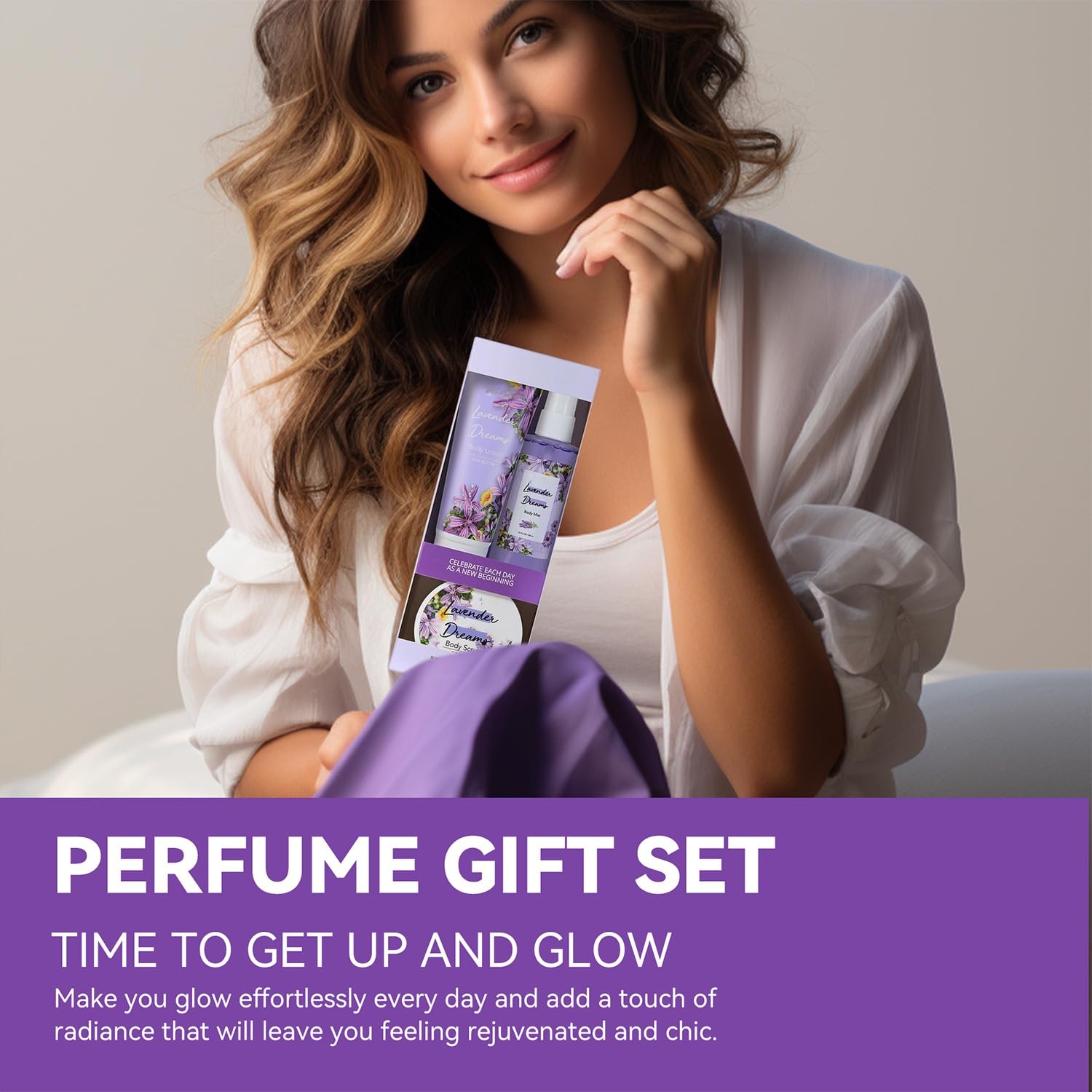 Oem Private Label Body Mist Gift Set - Spa Gifts For Women,Perfume,Body Lotion,And Body Scrub In A Lavender Dreams Box-