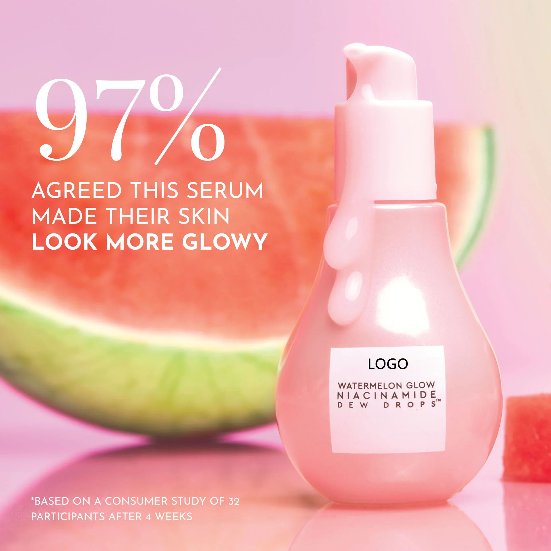 Oem Organic Hyaluronic Vitamin C Watermelon Face Serum Vegan Cream Vitamin E Dew Shimmer Glow Drops Facial Serum