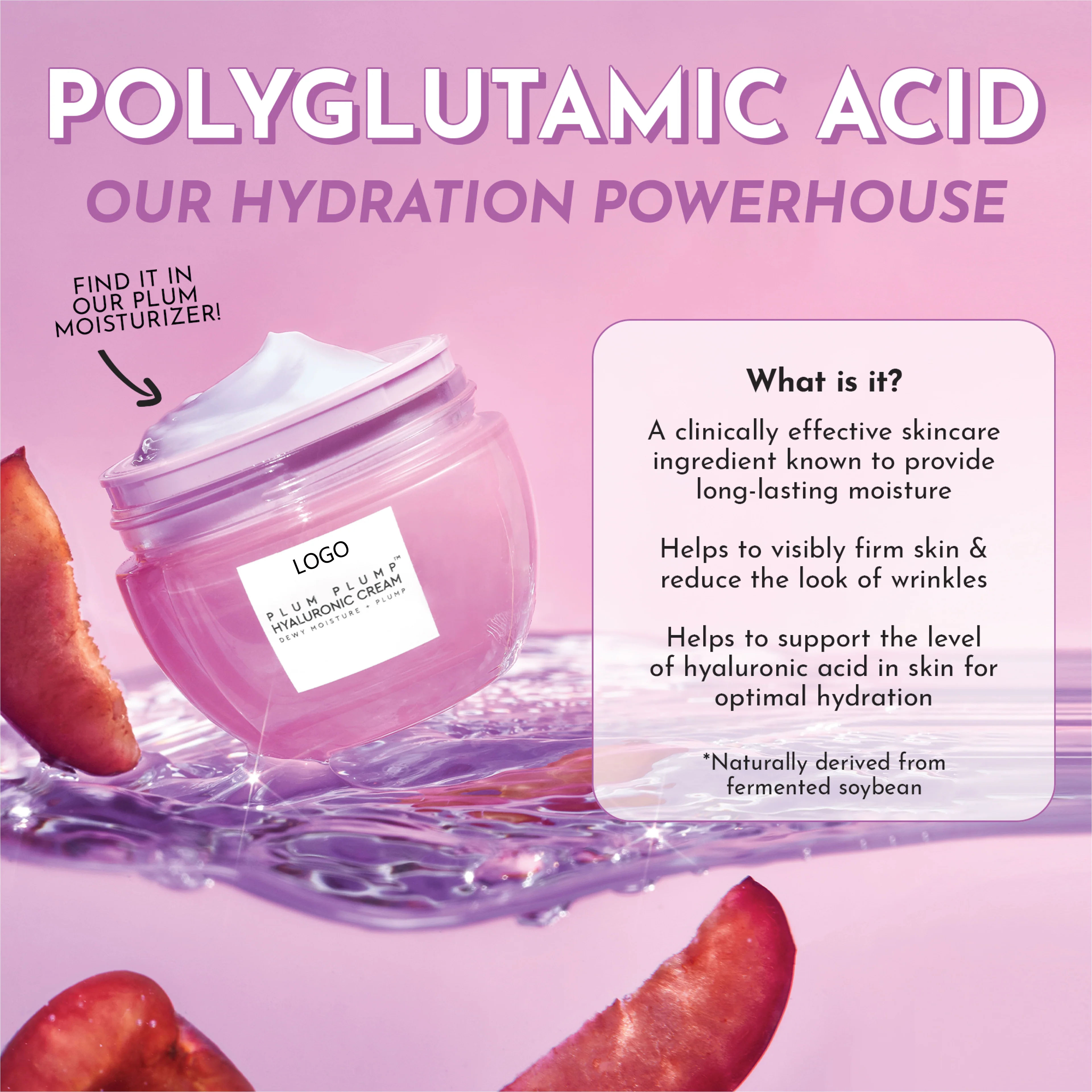 Private Label Anti Wrinkles Hydrating Plum Plump Hyaluronic Acid Face Glow Cream Moisturizing Gel Face Daily Face Moisturizer
