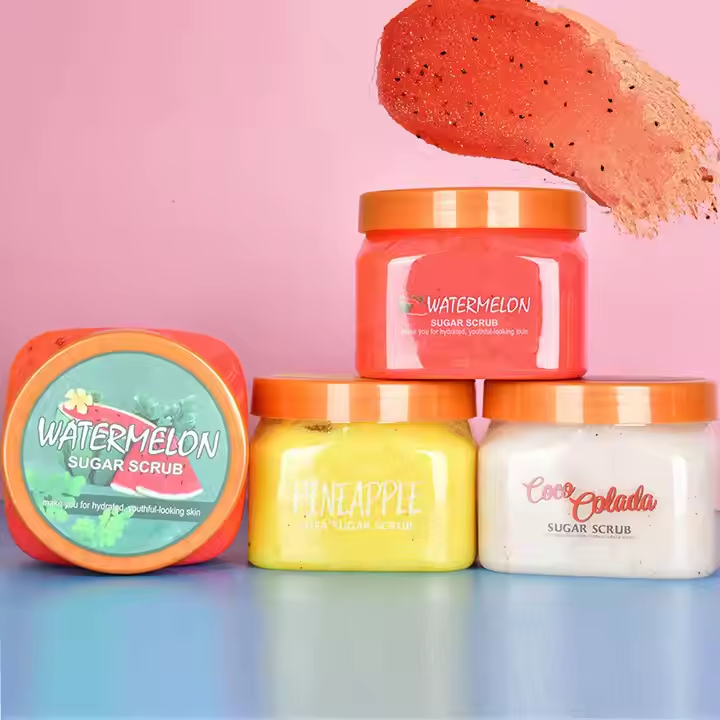 Wholesale Fruit Peach Watermelon Exfoliating Moisturizing Oem Body Scrub Deep Cleaning Exfoliate Shea Whitening Body Scrub