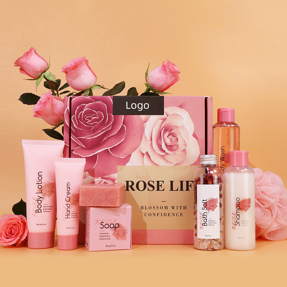Private Brand Luxury Rose Body Spa Set,Skin Nourishing,Hair Cleansing,Self-care,Women's Gift Shower Set Rose Body Spa Set