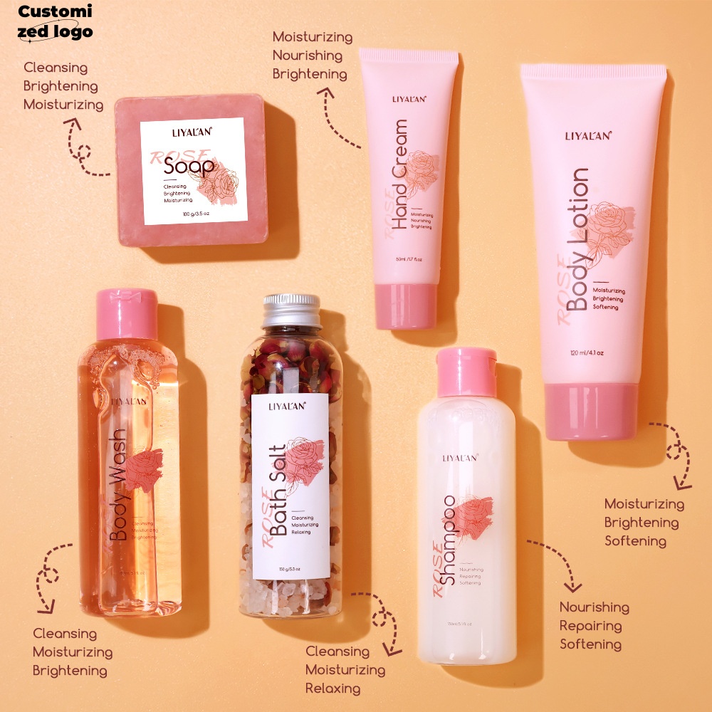 Private Brand Luxury Rose Body Spa Set,Skin Nourishing,Hair Cleansing,Self-care,Women's Gift Shower Set Rose Body Spa Set
