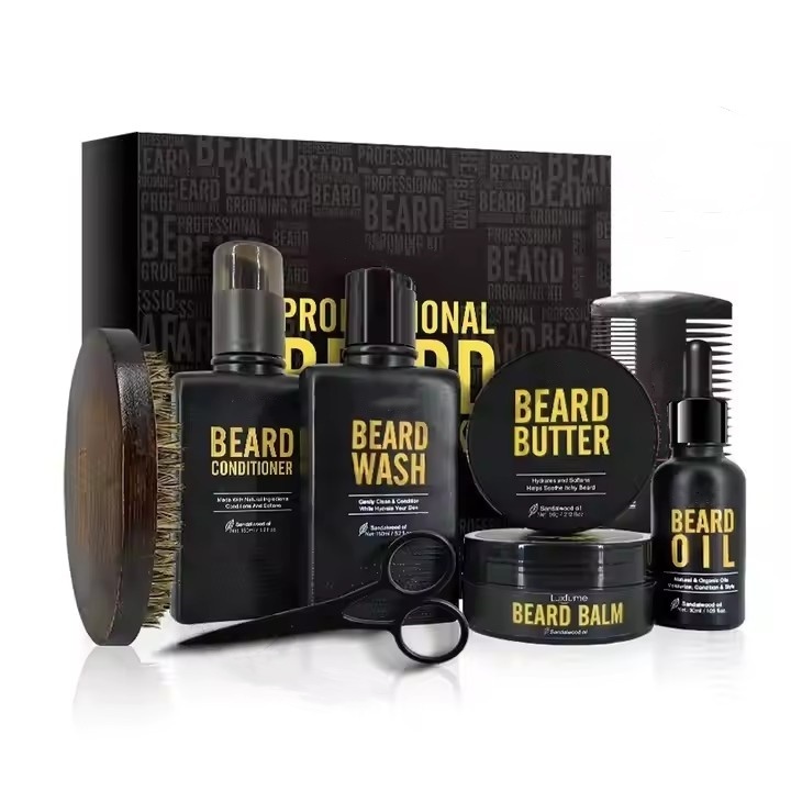 Private Brand Men's Beard Beauty Set,Beard Ointment,Butter Hair Conditioner,Comb Brush,Wholesale Beard Care Set