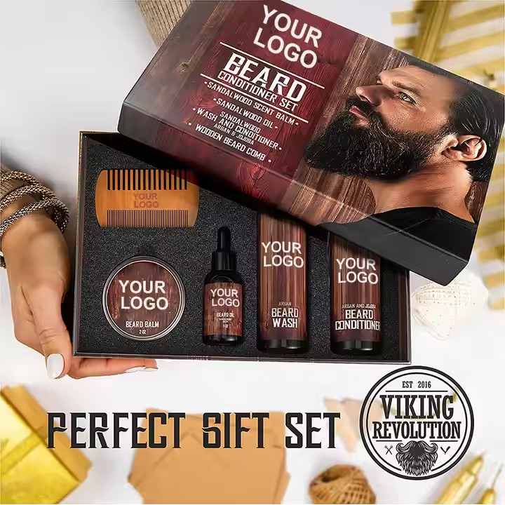 Customized Organic Clean Rolling Oil Serum Roller & Fragrance Cream Gift Set For Beard Growth Set