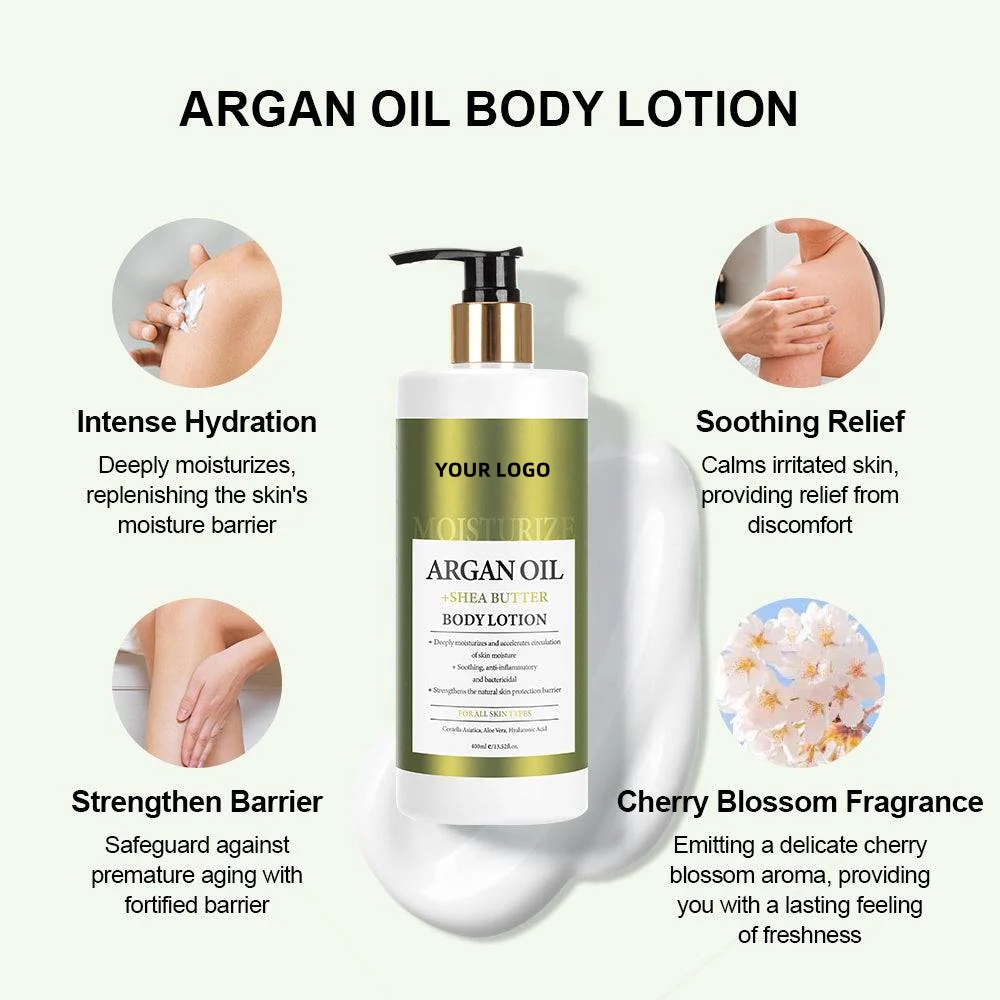 Oem Private Label Cherry Blossom Body Lotion Long Lasting Fragrance Infused Argan Oil Shea Butter Centella Hyaluronic Acid