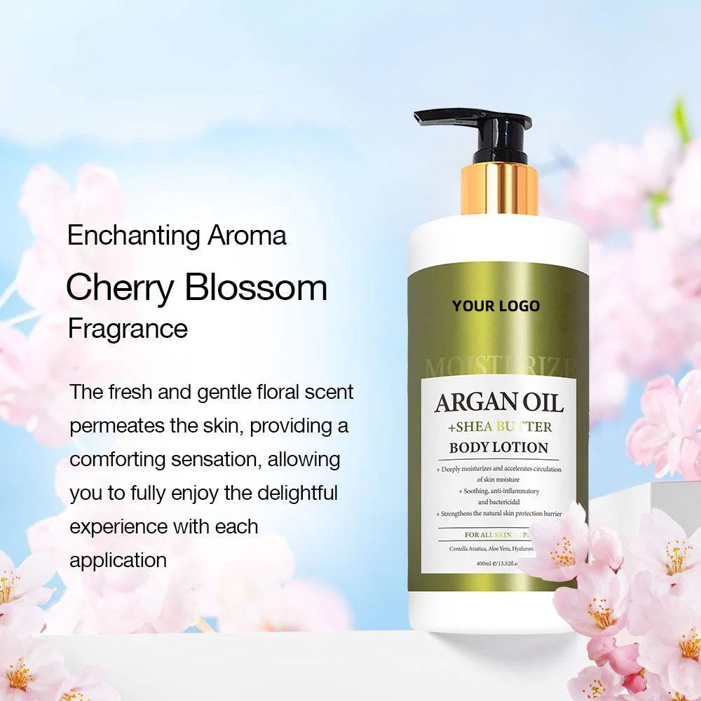 Oem Private Label Cherry Blossom Body Lotion Long Lasting Fragrance Infused Argan Oil Shea Butter Centella Hyaluronic Acid