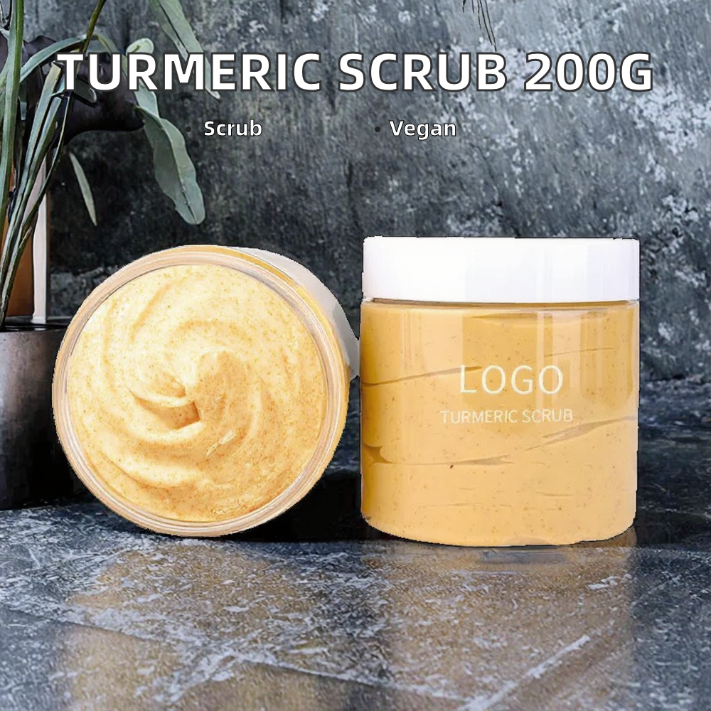 Best Selling 200g Organic Turmeric Body Scrub Vitamin C Fruit Exfoliating Body Polish For Whitening Private Label Turmeric Scrub