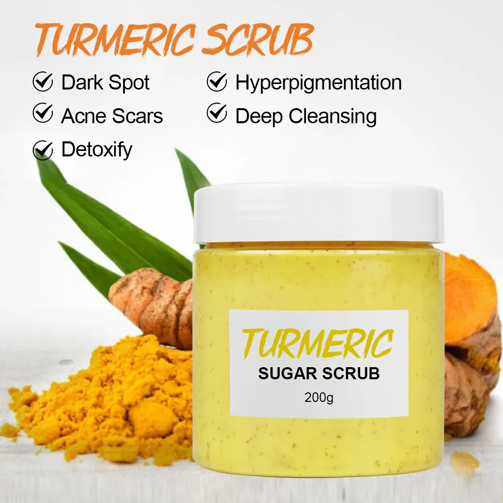 Best Selling 200g Organic Turmeric Body Scrub Vitamin C Fruit Exfoliating Body Polish For Whitening Private Label Turmeric Scrub