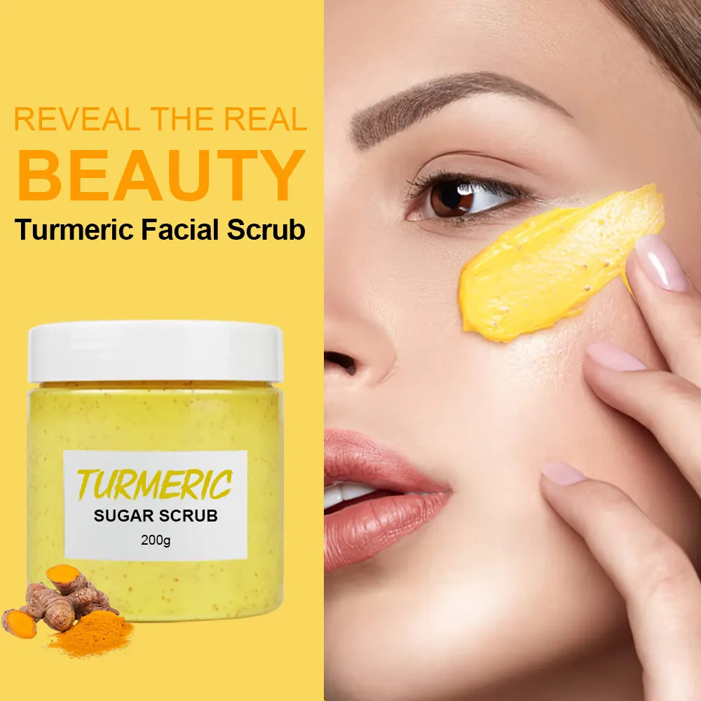 Best Selling 200g Organic Turmeric Body Scrub Vitamin C Fruit Exfoliating Body Polish For Whitening Private Label Turmeric Scrub