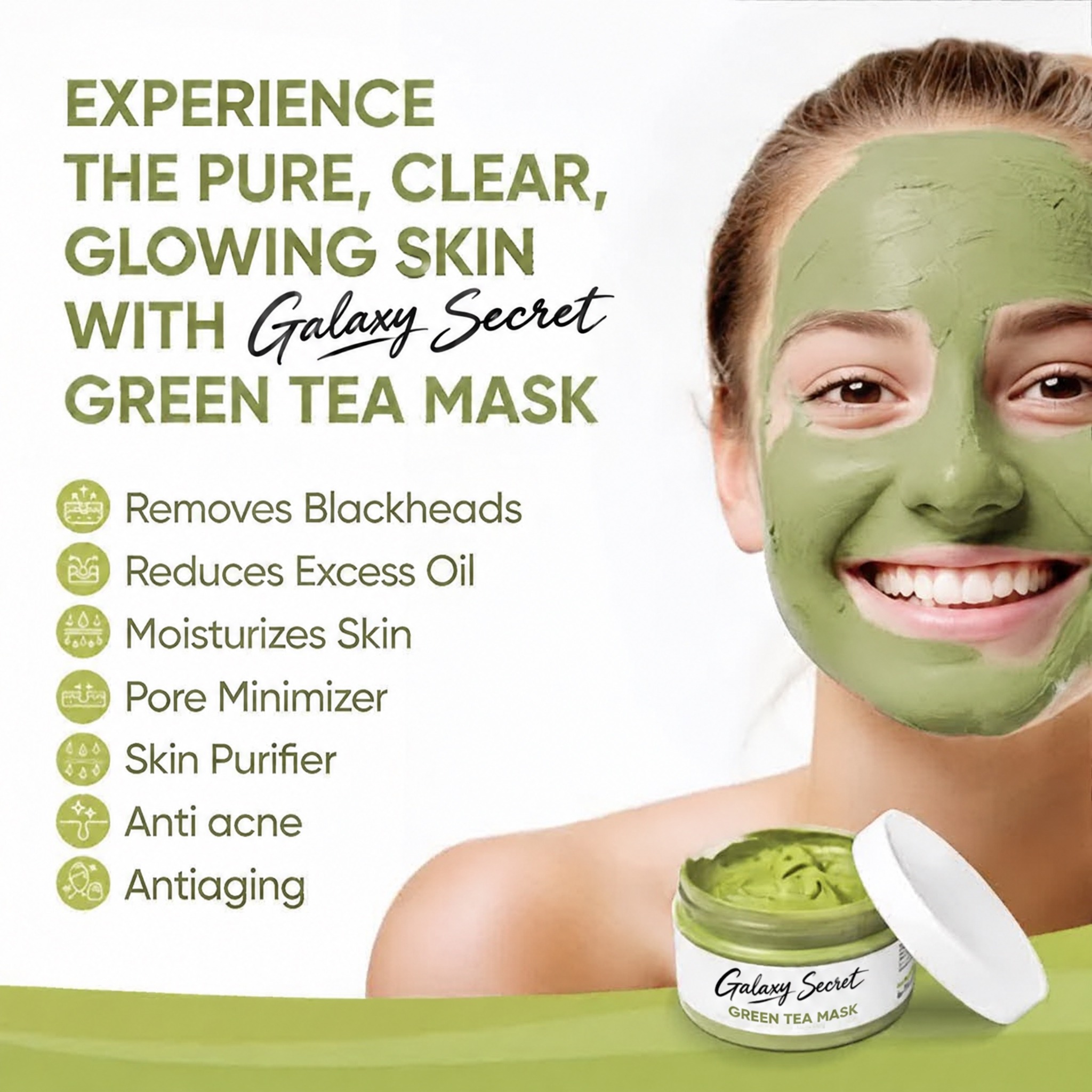 Galaxy Secret Organic Natural Green Tea Match Lemon Grass Clay Mask Dead Sea Mud Face Mask For Oily Combination Dry Skin