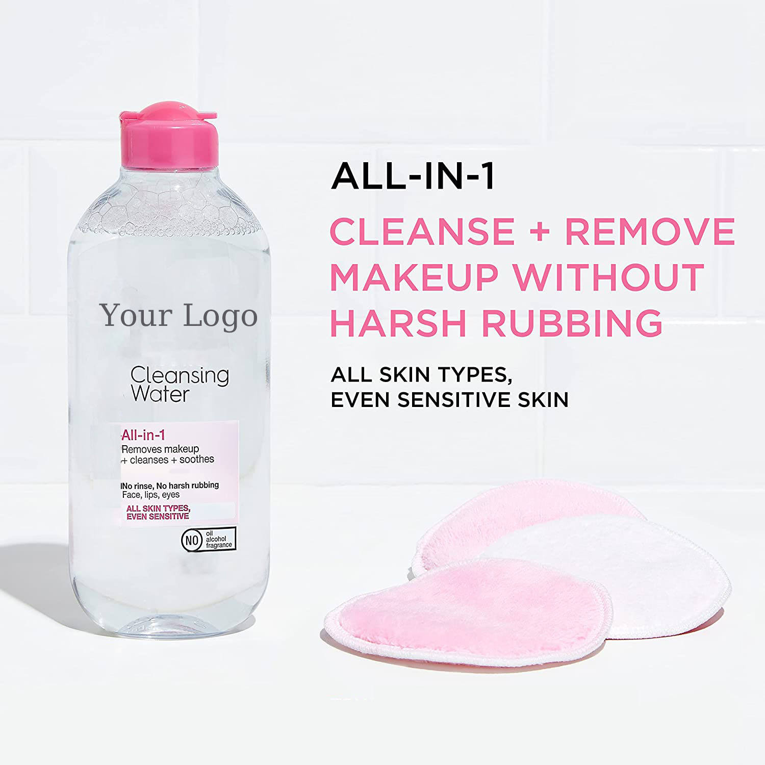 Private Label Rosy Vc Makeup Remover Water With Pump Head Natural Mild Sensitive Skin Mineral Infused Micellar Water Face