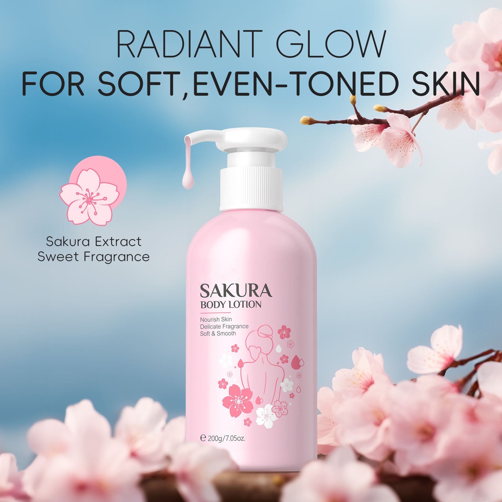 Oem Sakura Body Lotion With Long-lasting Fragrance Non-sticky Herbal Lightening Lotion For Moisturizing And Whitening Skin Care