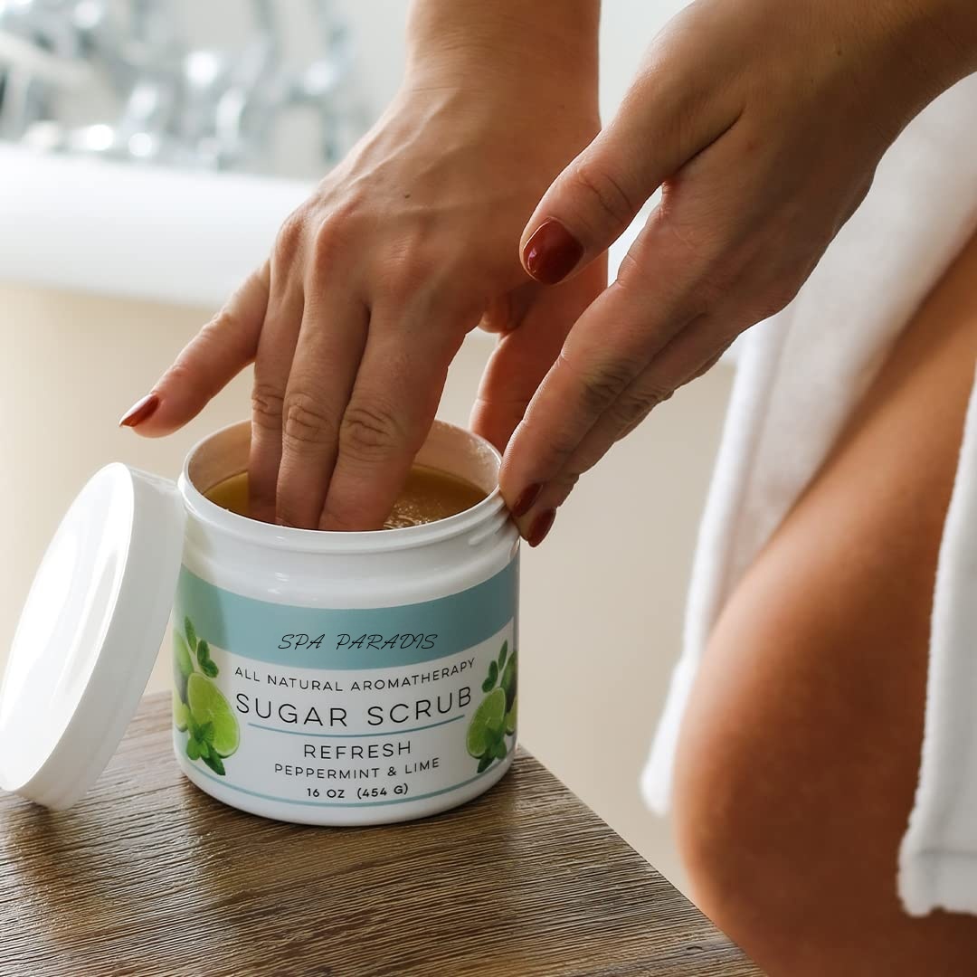 Oem Natural Aromatherapy Shea Butter Raw Sugar Whitening Hydrating Exfoliating Body Scrub Refresh Peppermint Lime Essential Oils