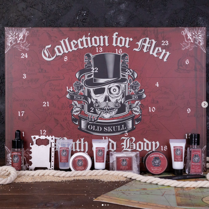 Oem Stylish Men's Skull Design Advent Calendar With 24 Beauty Wellness Surprises Shea Butter Infused
