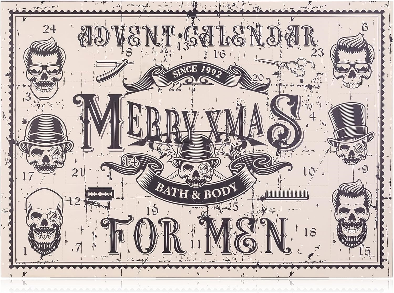 Oem Stylish Men's Skull Design Advent Calendar With 24 Beauty Wellness Surprises Shea Butter Nourishing Gift Set