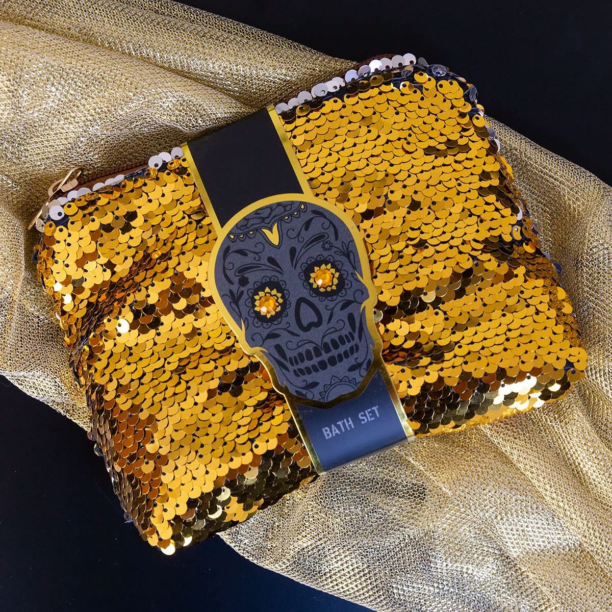 Oem Herbal Skull Chic Gift Set Aloe Vera White Musk Fragrance 3-piece Stylish Sequin Cosmetic Bag Includes Hand Cream Body Mist