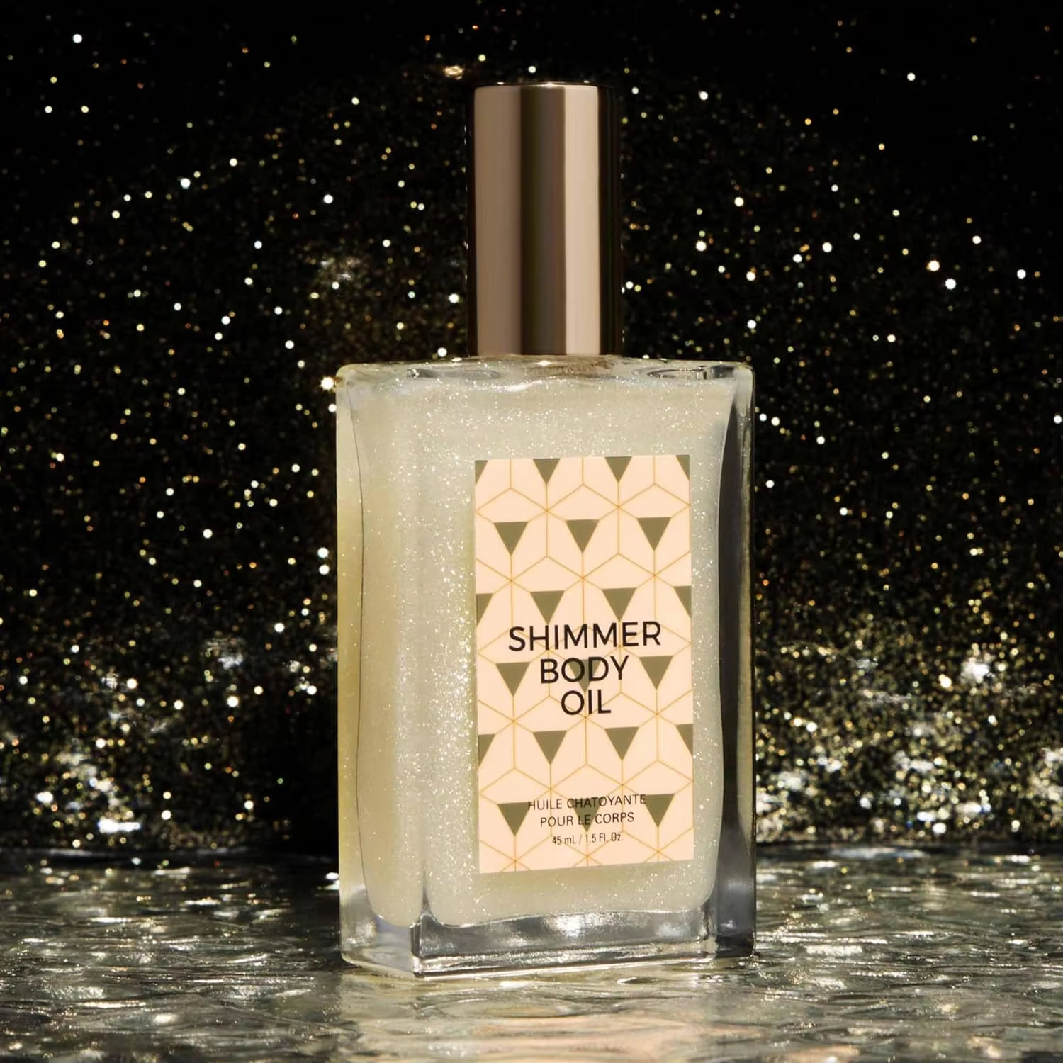 Custom Logo Organic Body Shimmer Oil Eco-friendly Waterproof Squared Glass Bottle Gold Finish Scented Body Shimmer Oil