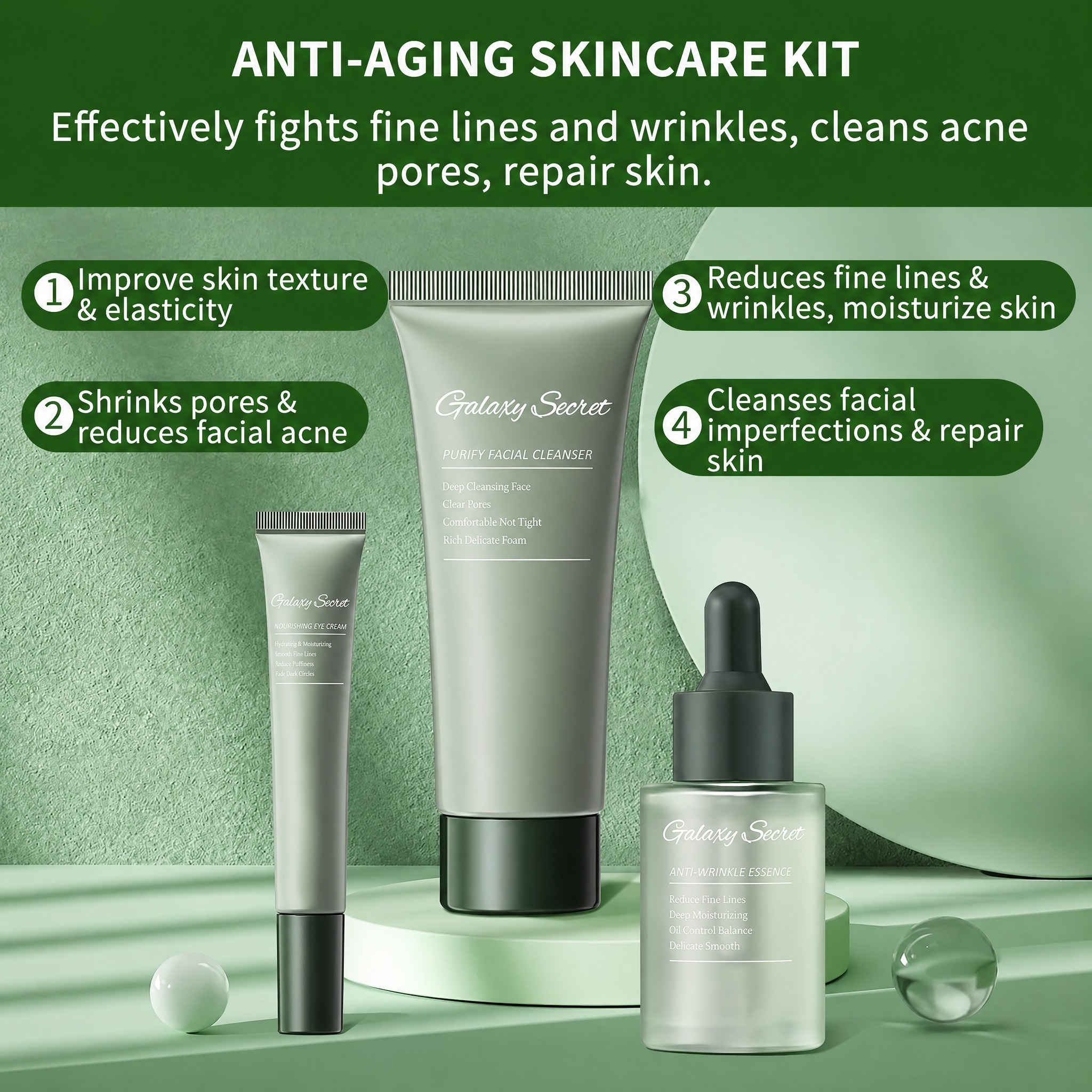 Oem Avocado 6-piece Skincare Gift Kits For Women Glycerin Hyaluronic Acid Anti-wrinkle Moisturizing Facial Cleanser Cream Eye