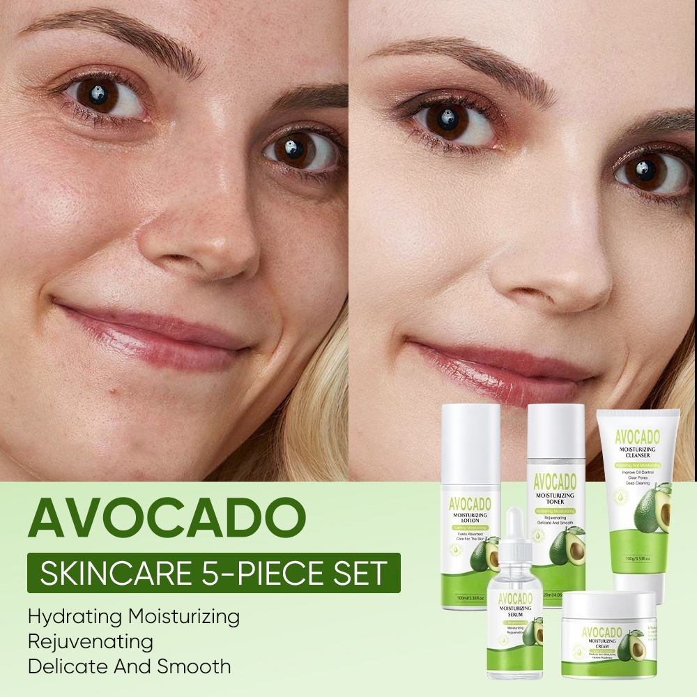 Private Label Skincare Set With Avocado Moisturizing Facial Serum Cream Face Wash Cleanser Lotion Toner Oem Skin Care Collection