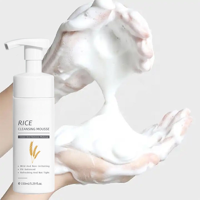 Oem Hydrating Rice Cleansing Foam With Hyaluronic Acid Vitamin C Green Tea Pearl For Lightening For Facial Use