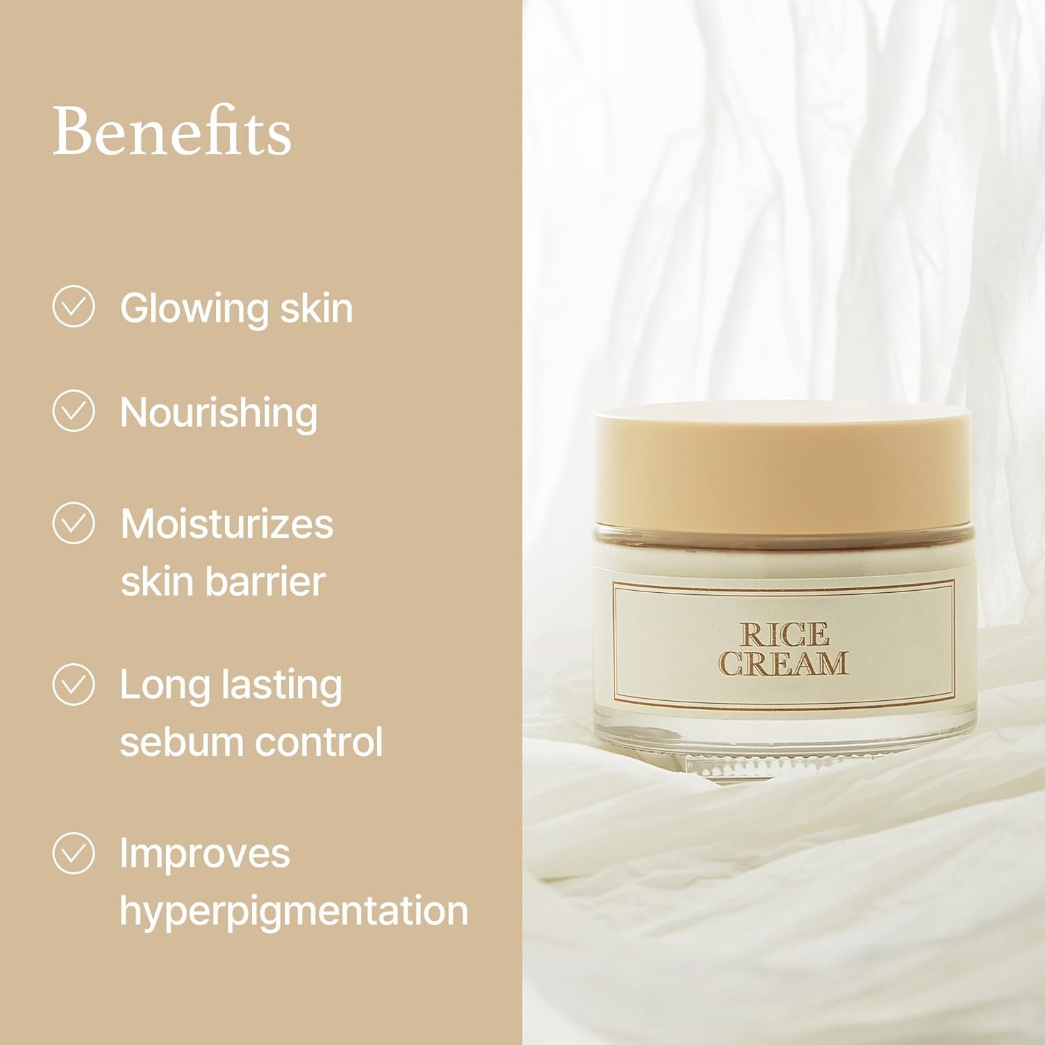 Private Label Natural Rice Bran Essence Cream Vegan And Organic 50g Volume Ceramide Infused For Smooth Glowing Skin