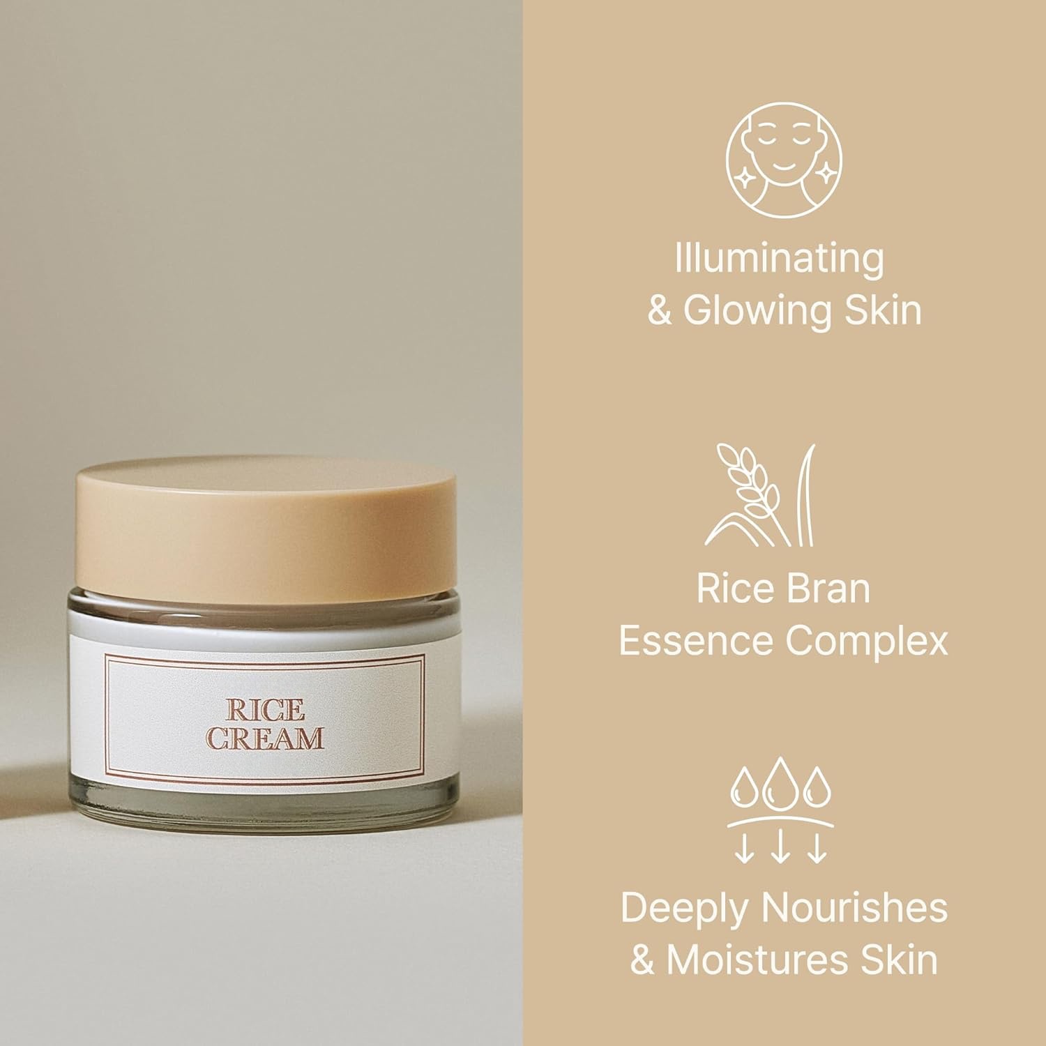 Private Label Natural Rice Bran Essence Cream Vegan And Organic 50g Volume Ceramide Infused For Smooth Glowing Skin