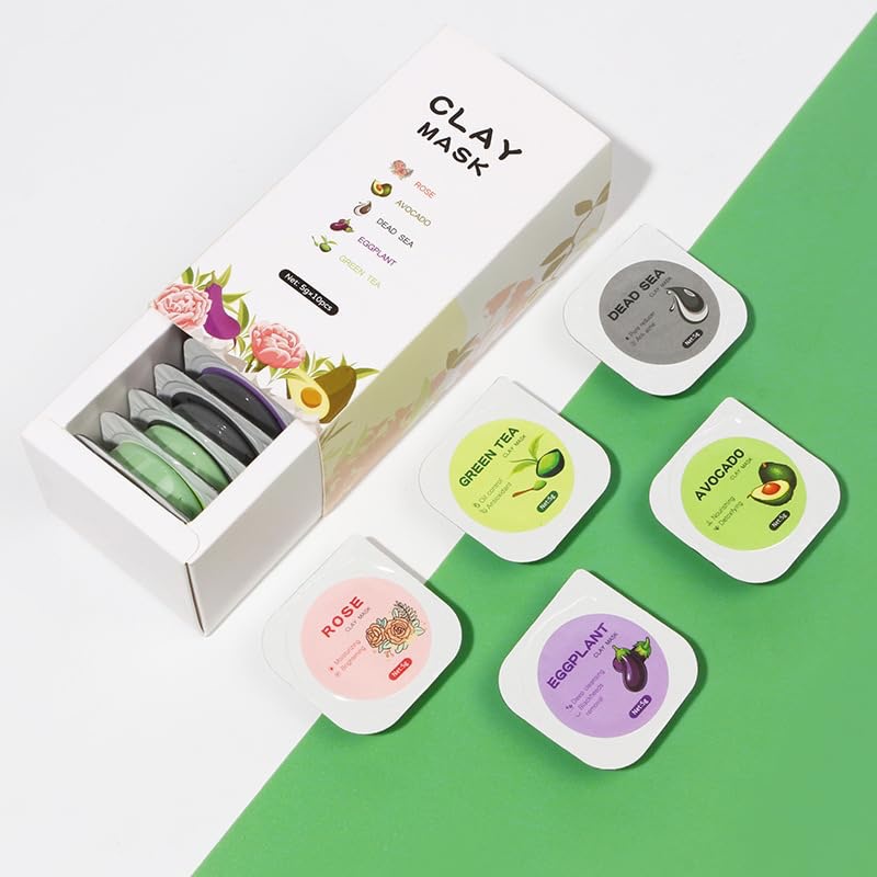 Organic Clay Mask Kit For Acne Skin Private Label Turmeric Green Tea Pink Rose Face Mud Clay Mask Vegan Hyaluronic Acid Travel