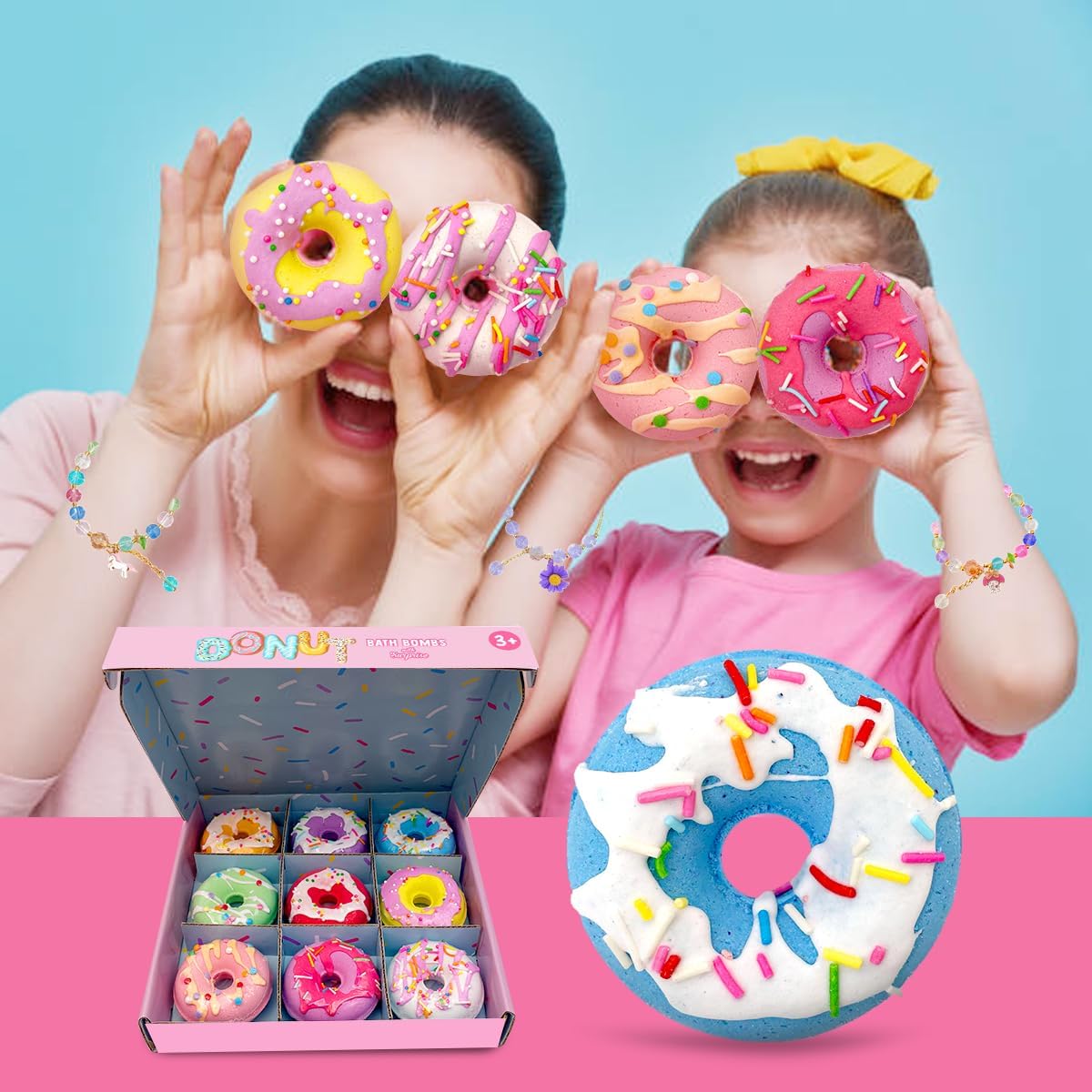 Oem Private Label Organic Donut Bath Bombs For Girls 4oz/pack Of 9 With Surprise Inside