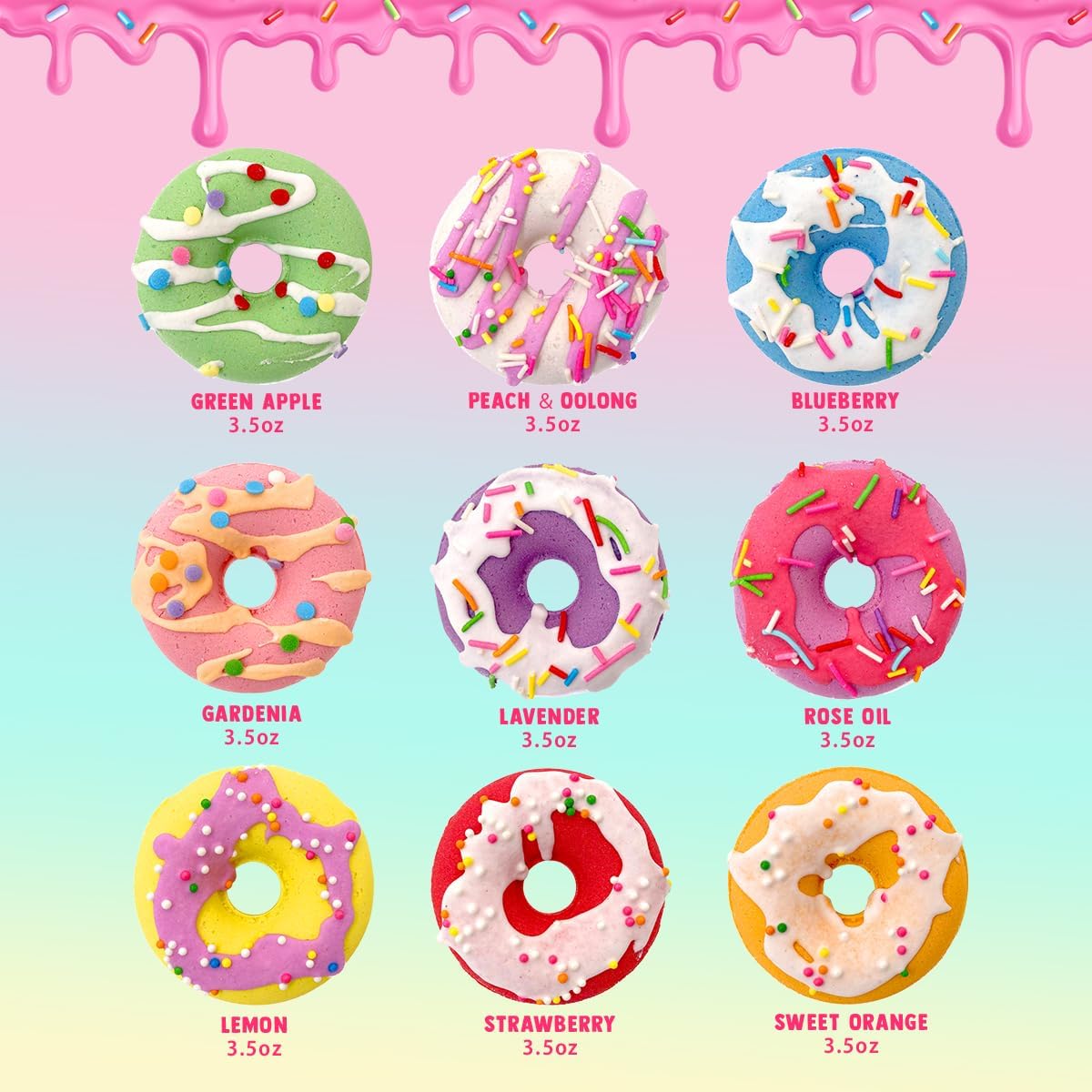 Oem Private Label Organic Donut Bath Bombs For Girls 4oz/pack Of 9 With Surprise Inside