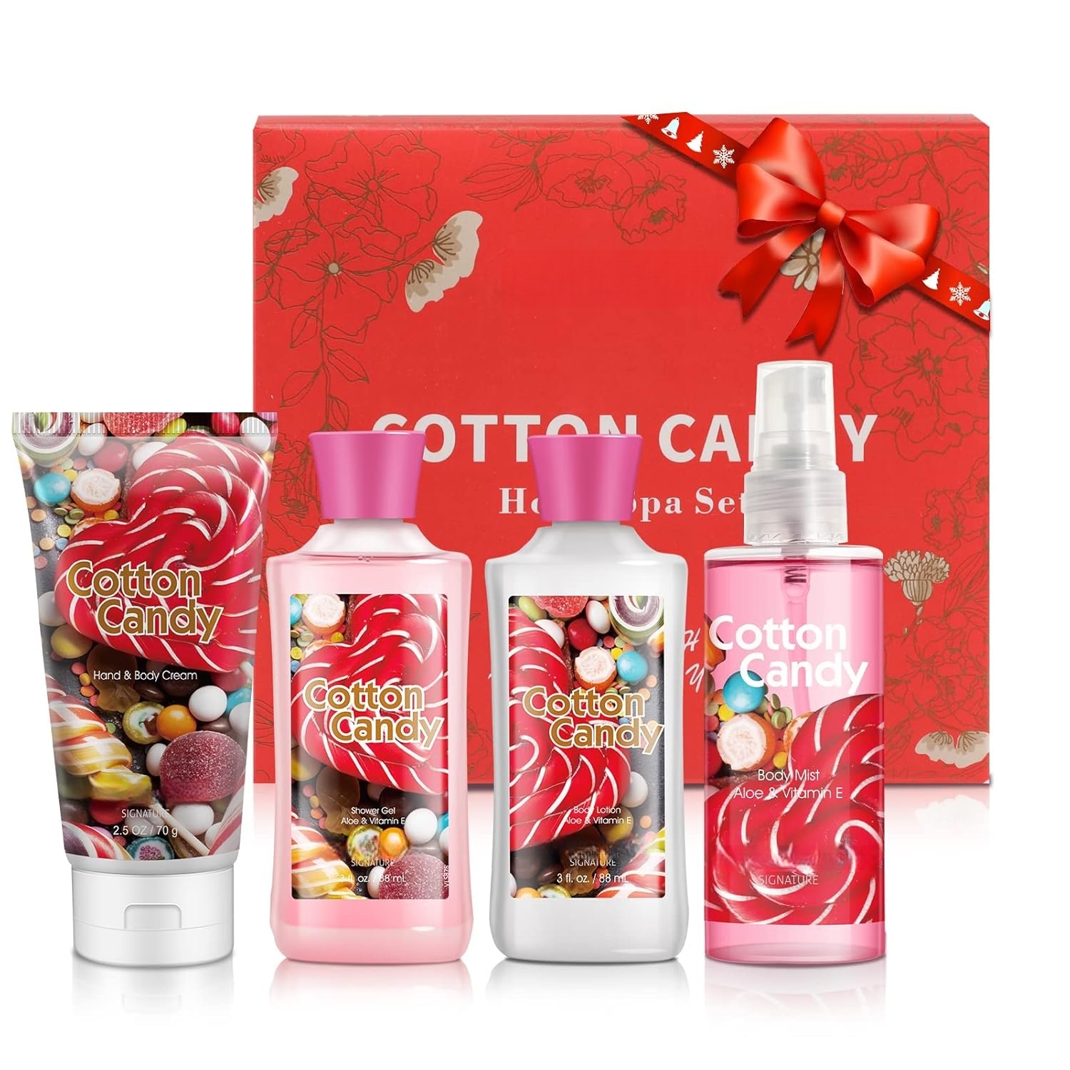 Cotton Candy Bath & Body Kit,Ideal Skincare Gift Home Spa Set,Includes Body Lotion,Shower Gel,Body Cream,And Fragrance Mist