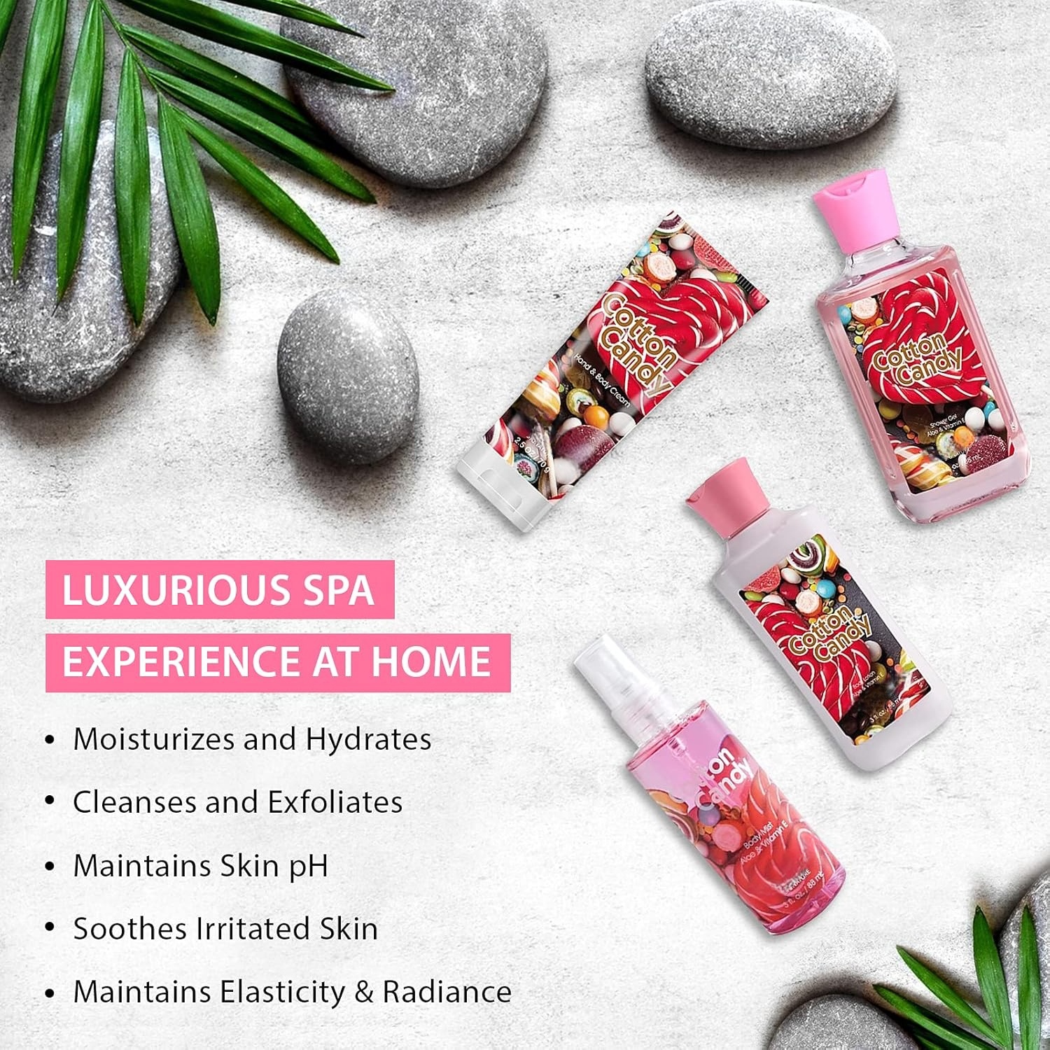 Cotton Candy Bath & Body Kit,Ideal Skincare Gift Home Spa Set,Includes Body Lotion,Shower Gel,Body Cream,And Fragrance Mist