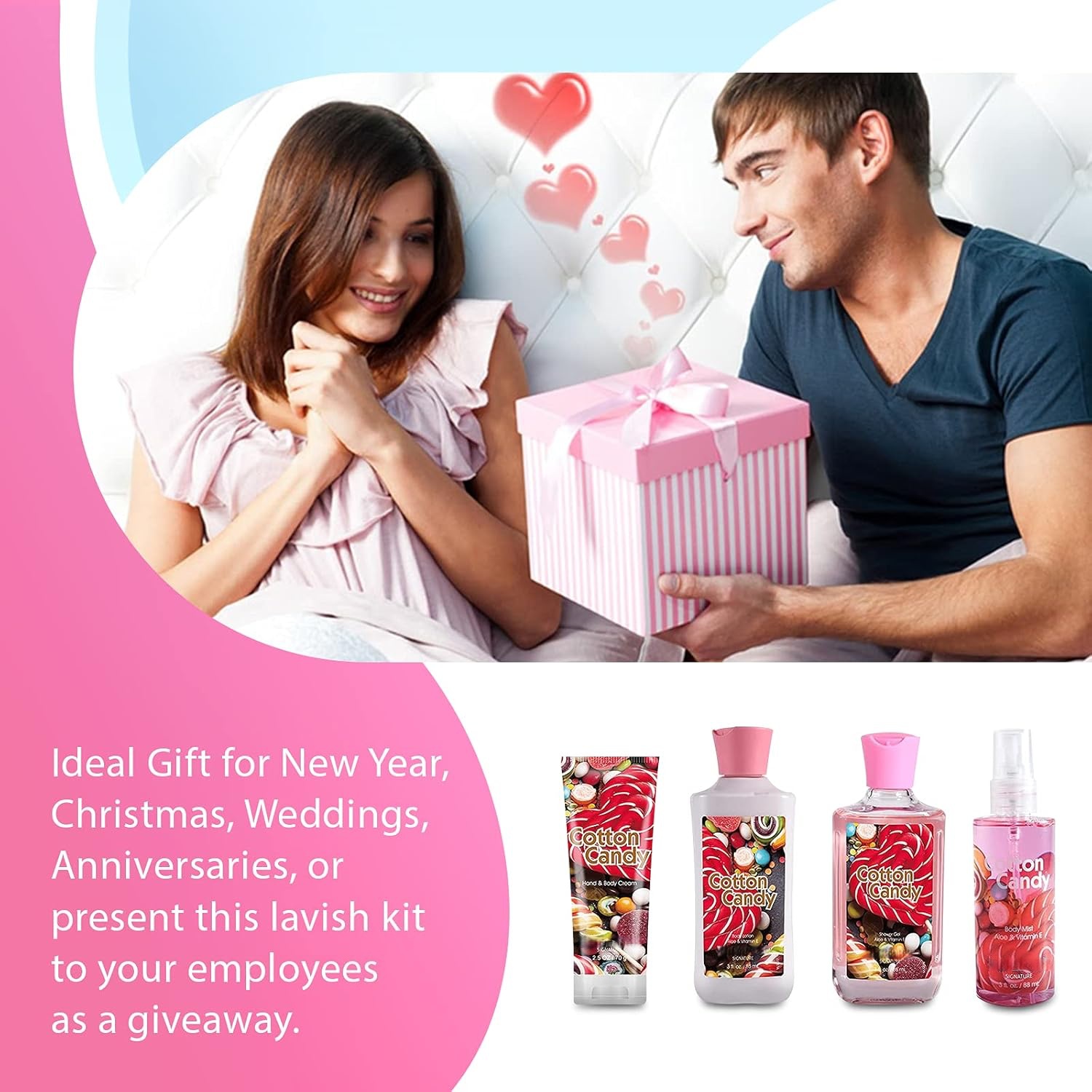 Cotton Candy Bath & Body Kit,Ideal Skincare Gift Home Spa Set,Includes Body Lotion,Shower Gel,Body Cream,And Fragrance Mist