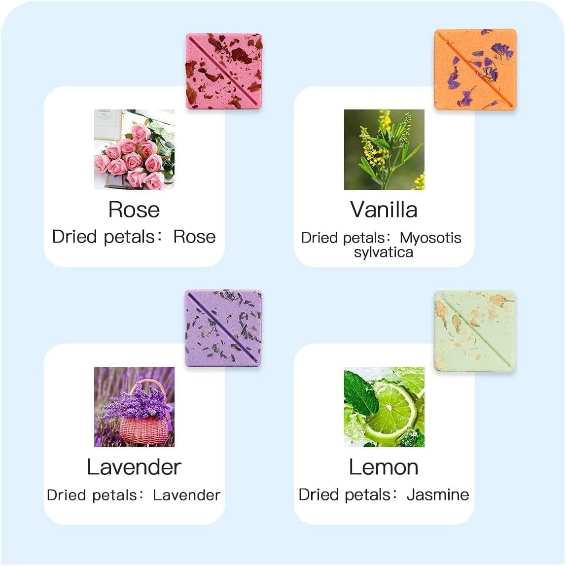 Oem Private Label Organic Shower Steamer Boxed Custom Scent Aromatherapy Shower Tablets Hotel Essential Oil Dried Flower Square