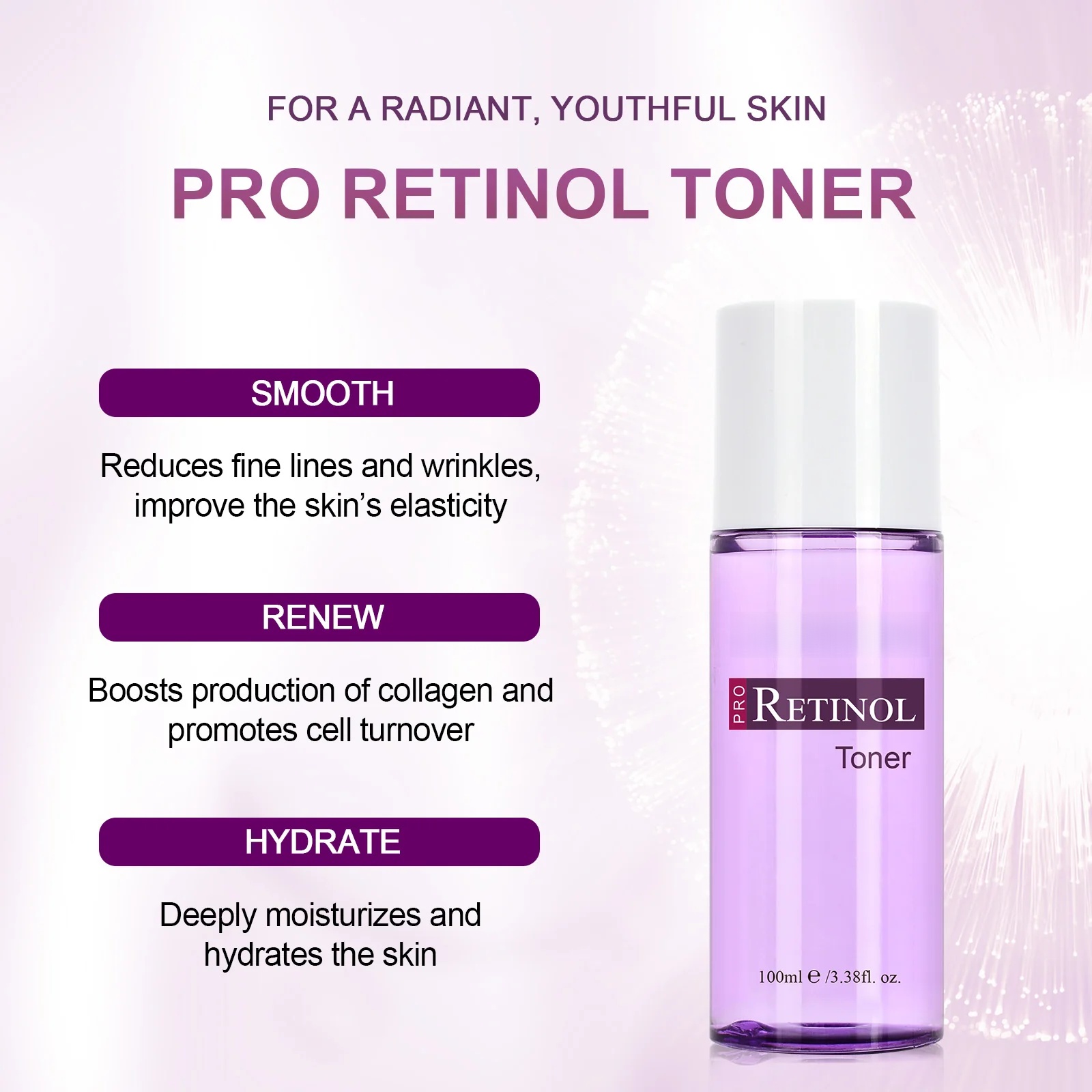 Private Label Luxury Organic Retinol Anti-aging Daily Use Facial Toner Peptides Hyaluronic Acid Panthenol Mineral Whitening Oily