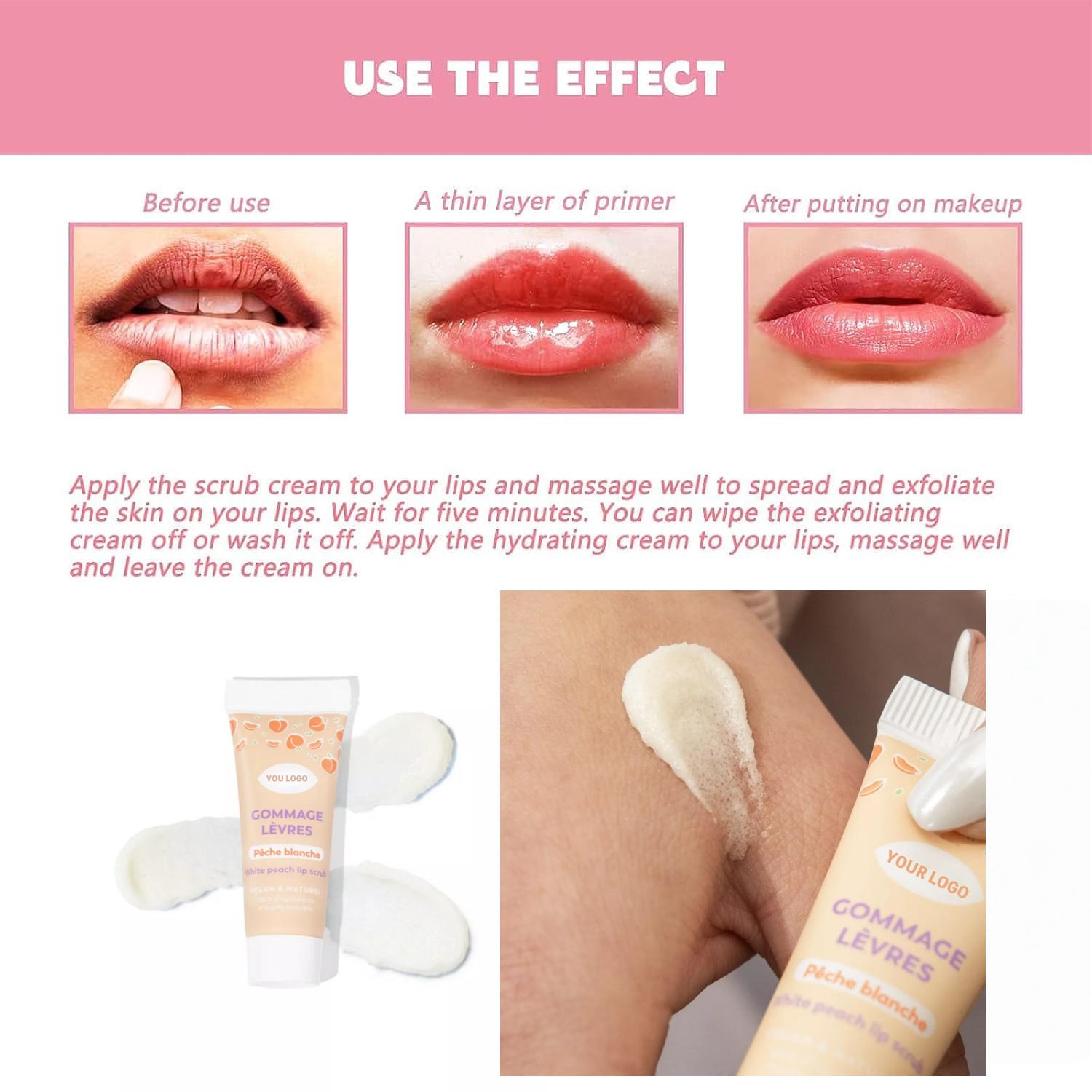Oem Private Label Organic Lip Scrubs Exfoliator Moisturizer Lightening Brightening Treatment For Chapped Dry Flaky Lips (peach)