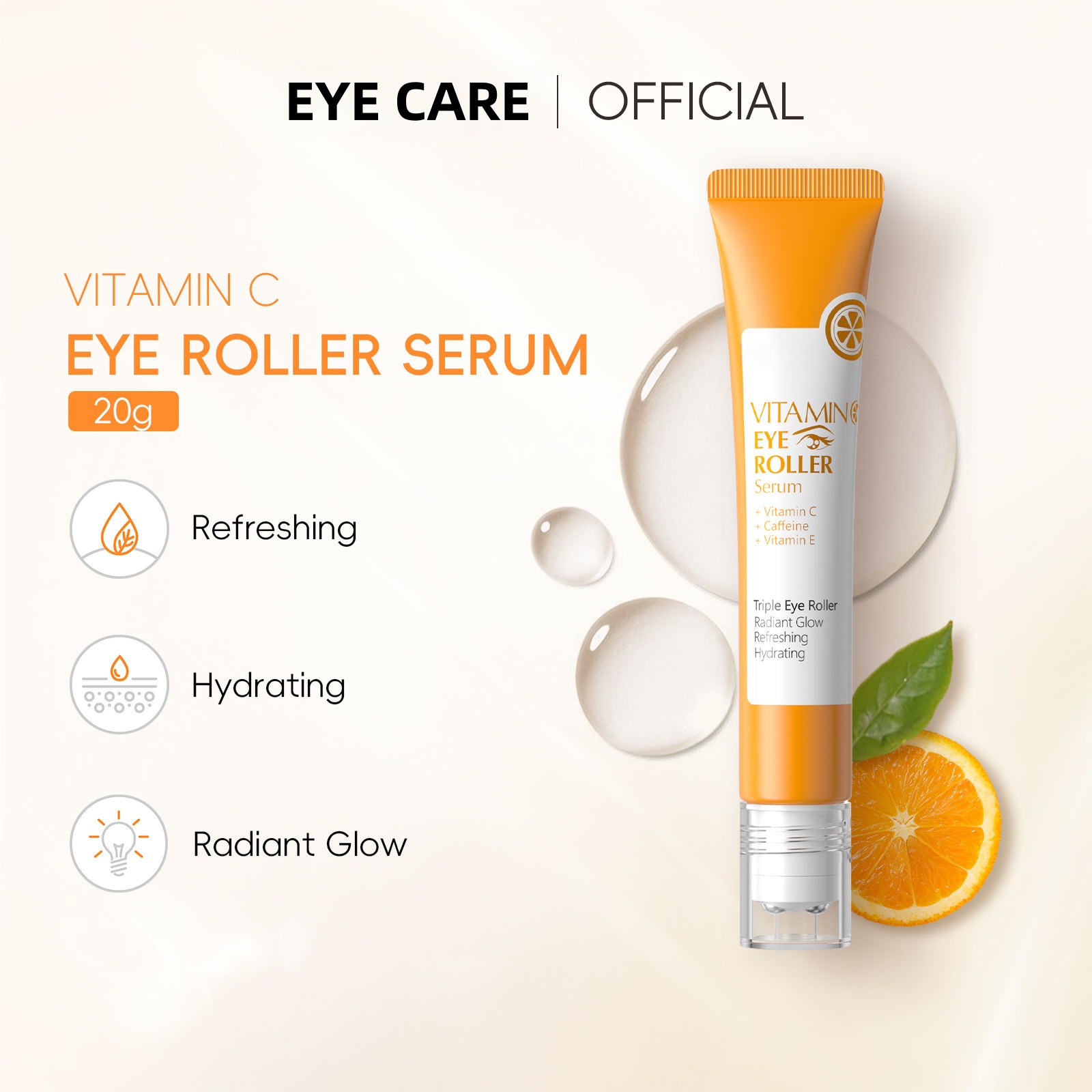 Oem Radiant Glow Eye Cream Applicator With Rollers Triple Eye Roller Serum Infused Vitamin C Caffeine Containing Niacinamide
