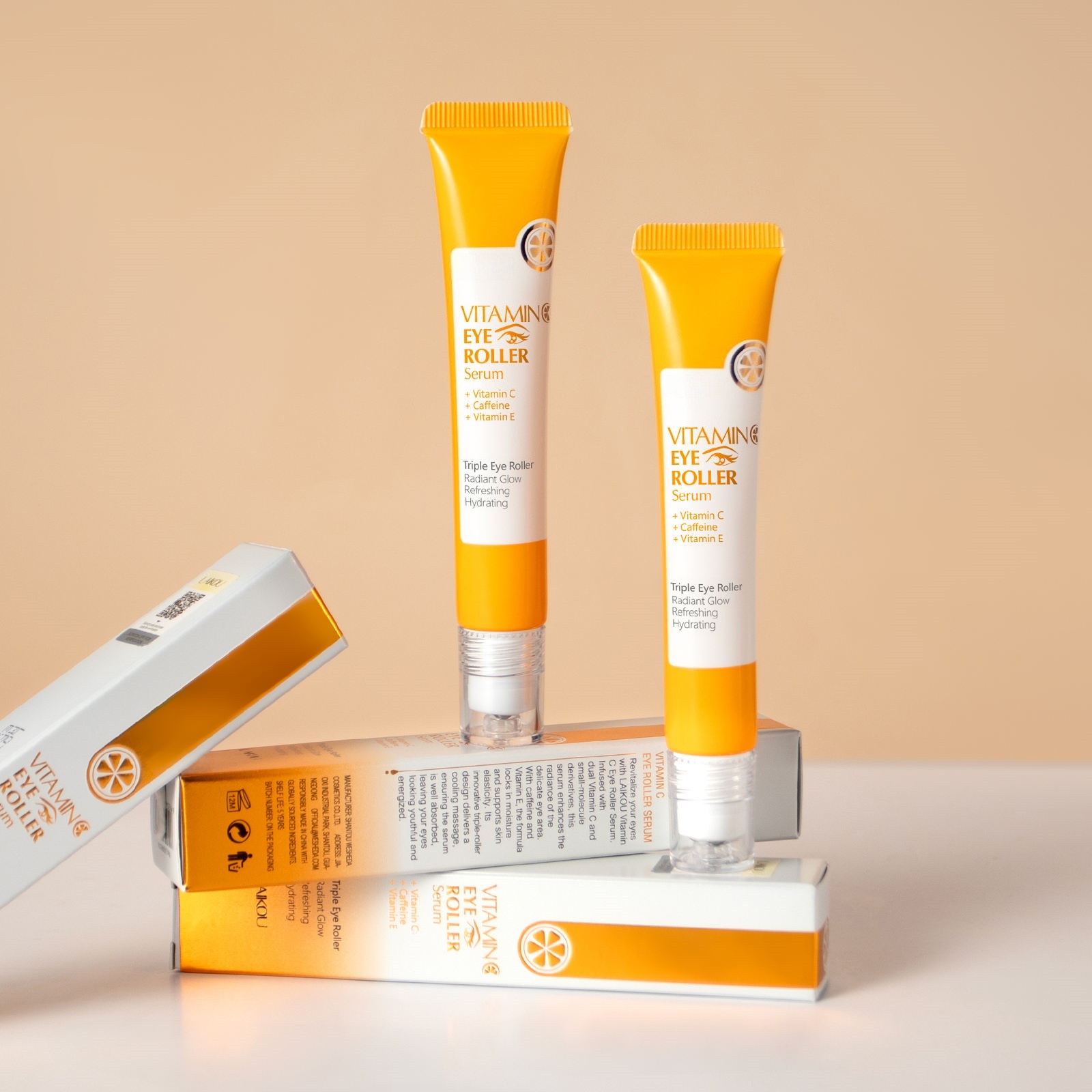 Oem Radiant Glow Eye Cream Applicator With Rollers Triple Eye Roller Serum Infused Vitamin C Caffeine Containing Niacinamide