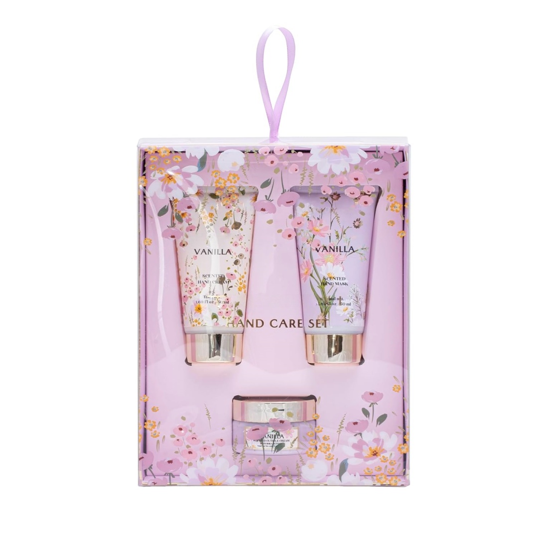 Oem Vanilla Shea Butter Whitening Moisturizing Hand Care Gift Set Travel-friendly Spa Essentials Hand Cream Mask & Cuticle Scrub