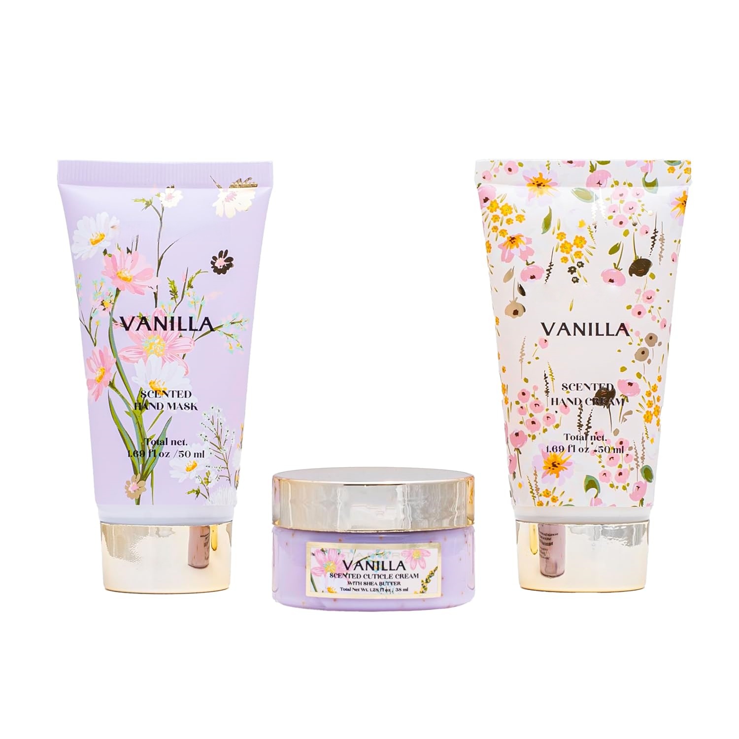 Oem Vanilla Shea Butter Whitening Moisturizing Hand Care Gift Set Travel-friendly Spa Essentials Hand Cream Mask & Cuticle Scrub