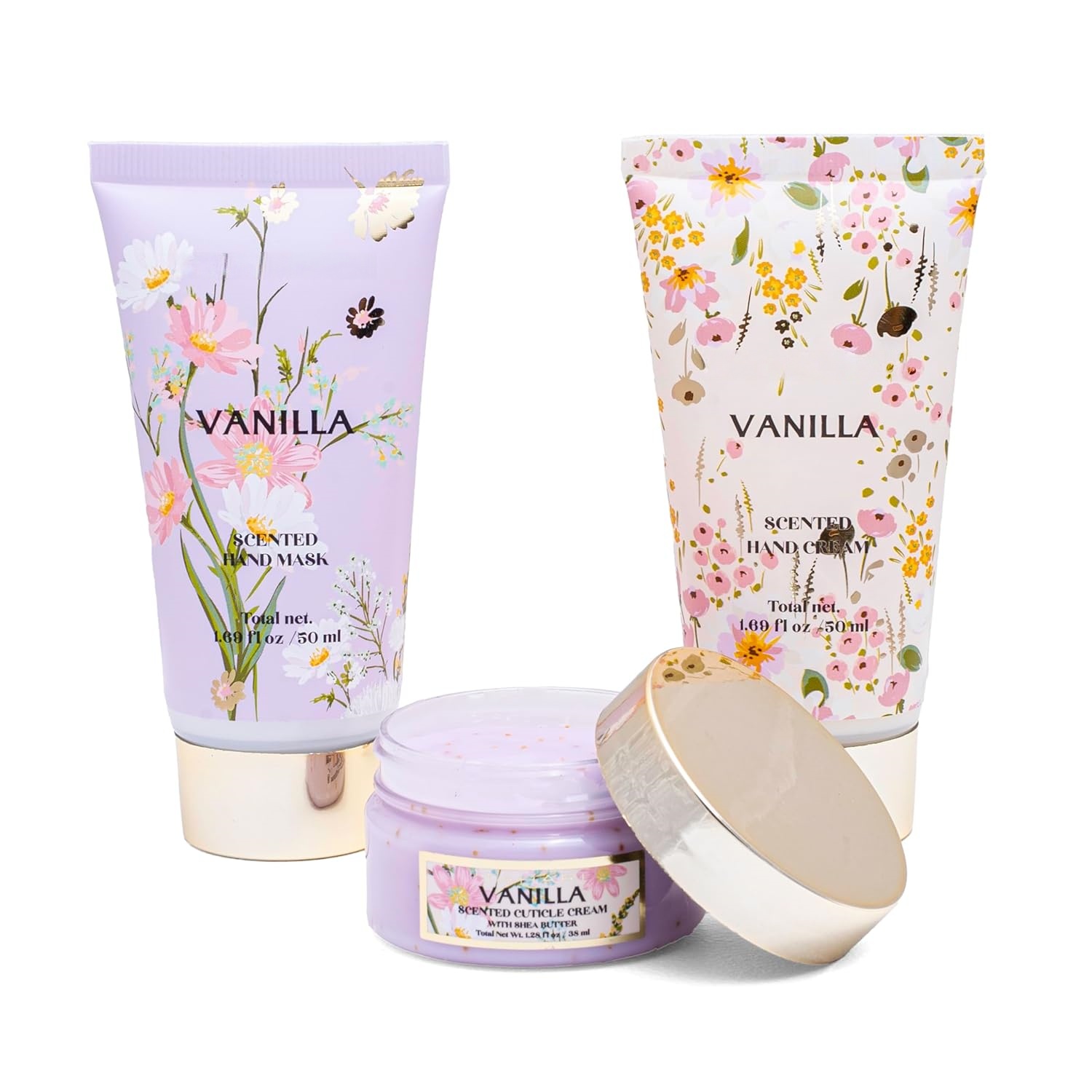 Oem Vanilla Shea Butter Whitening Moisturizing Hand Care Gift Set Travel-friendly Spa Essentials Hand Cream Mask & Cuticle Scrub