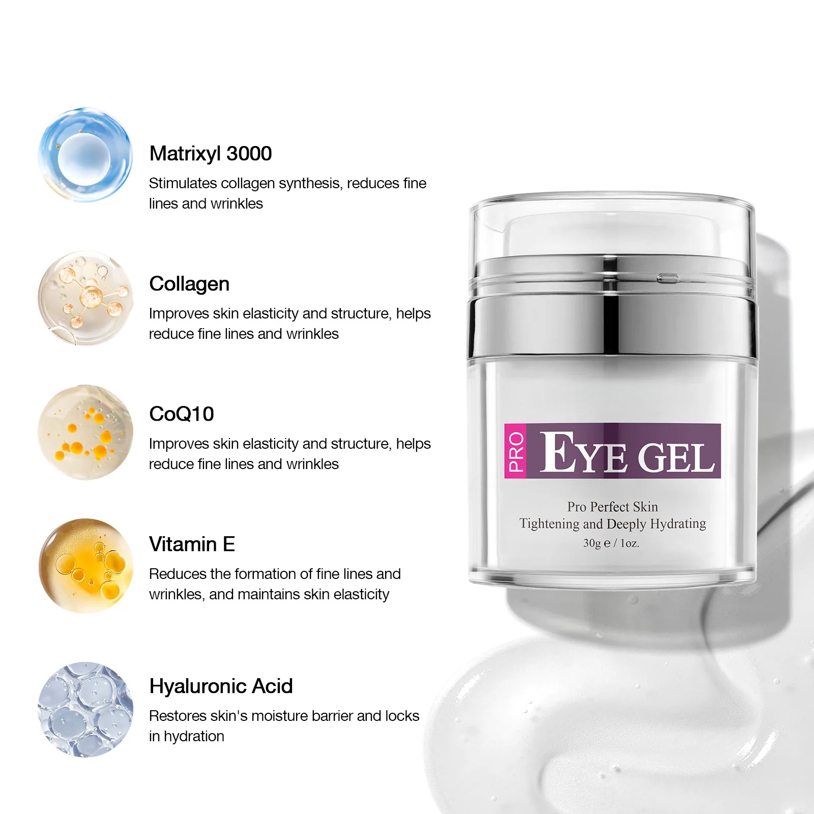 Oem Pro Eye Gel Cures Dark Circles Puffiness Crows Feet Anti-ageing Matrixyl 3000 Hyaluronic Acid Herbal All Skin Types