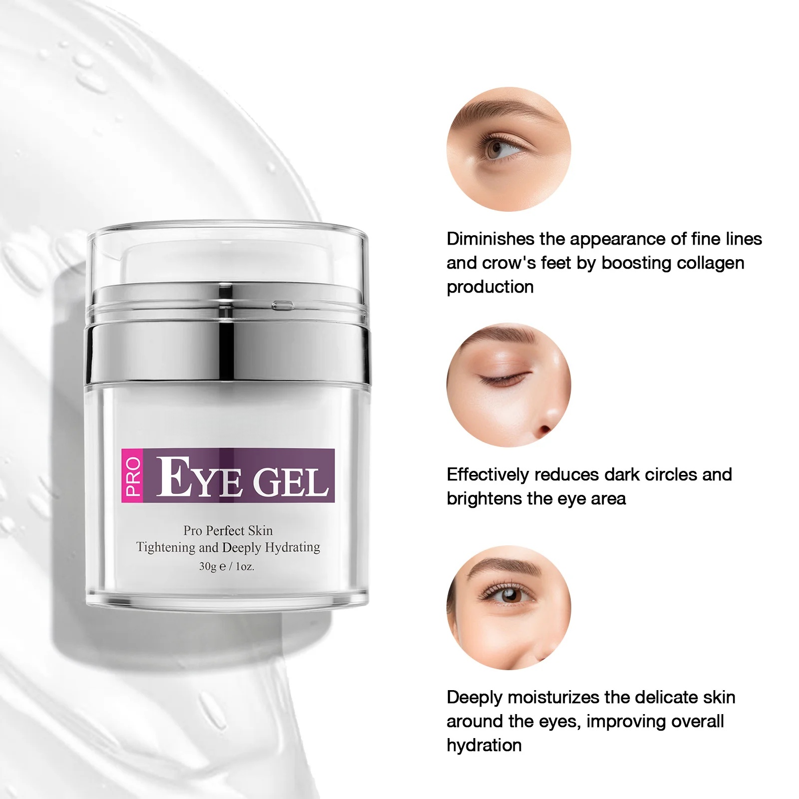 Oem Pro Eye Gel Cures Dark Circles Puffiness Crows Feet Anti-ageing Matrixyl 3000 Hyaluronic Acid Herbal All Skin Types