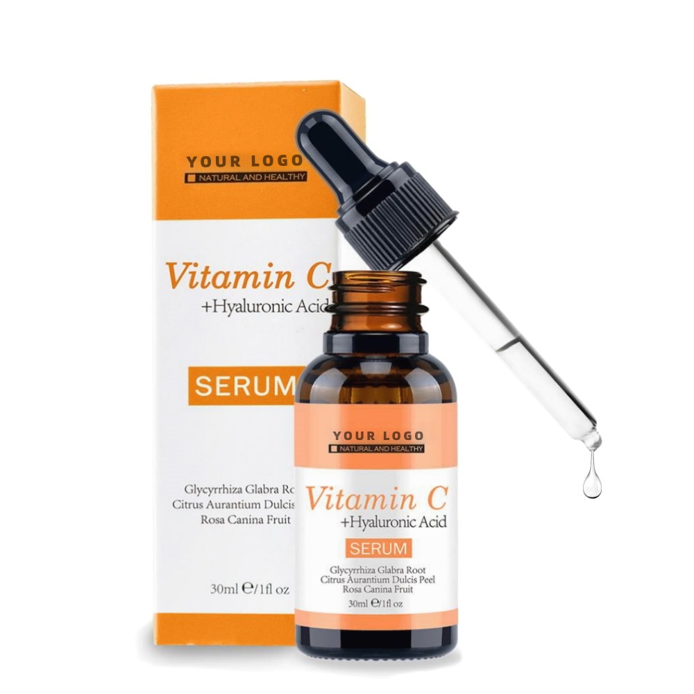 Oem Private Label Organic Vitamin C & Hyaluronic Acid Face Serum For Women Dark Spot Remover & Brightening 30ml