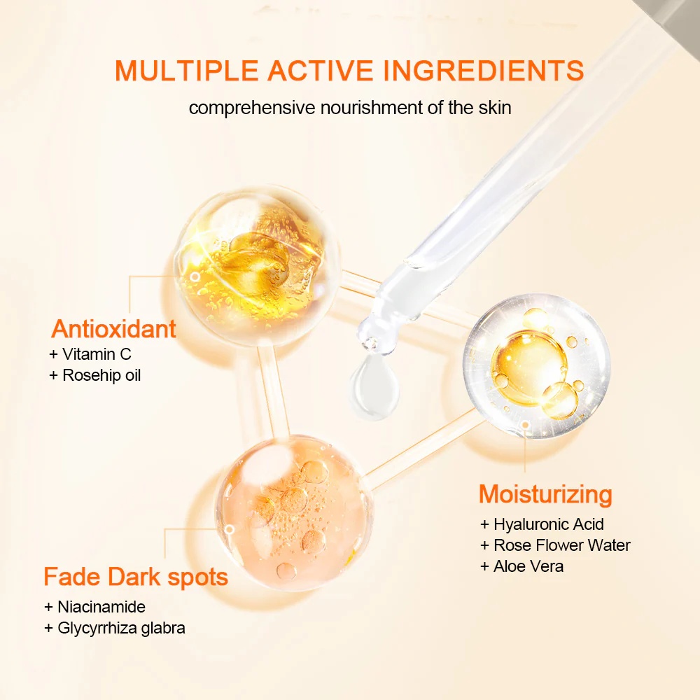 Oem Private Label Organic Vitamin C & Hyaluronic Acid Face Serum For Women Dark Spot Remover & Brightening 30ml