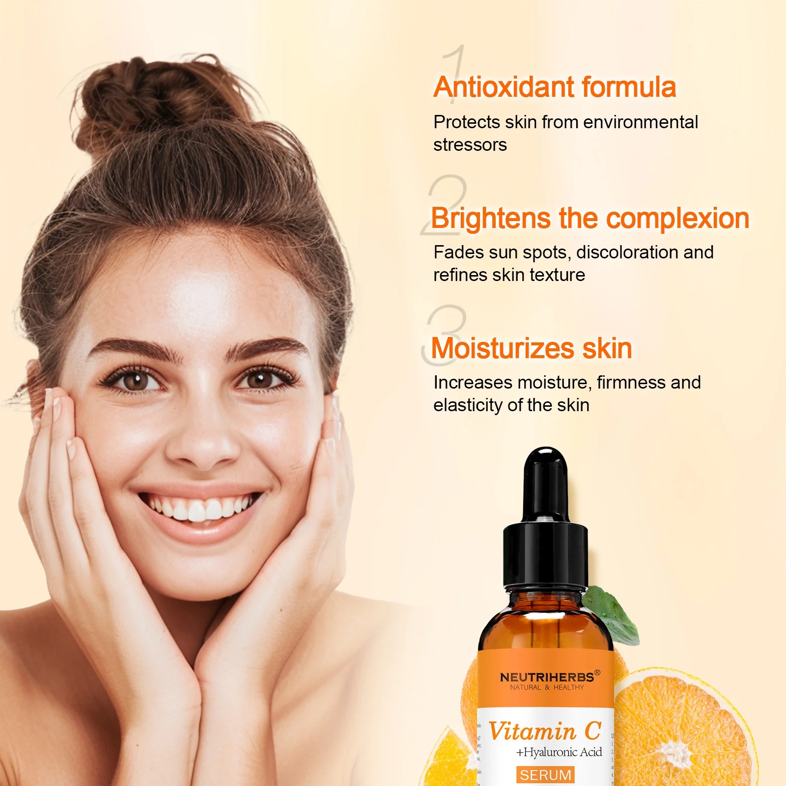 Oem Private Label Organic Vitamin C & Hyaluronic Acid Face Serum For Women Dark Spot Remover & Brightening 30ml