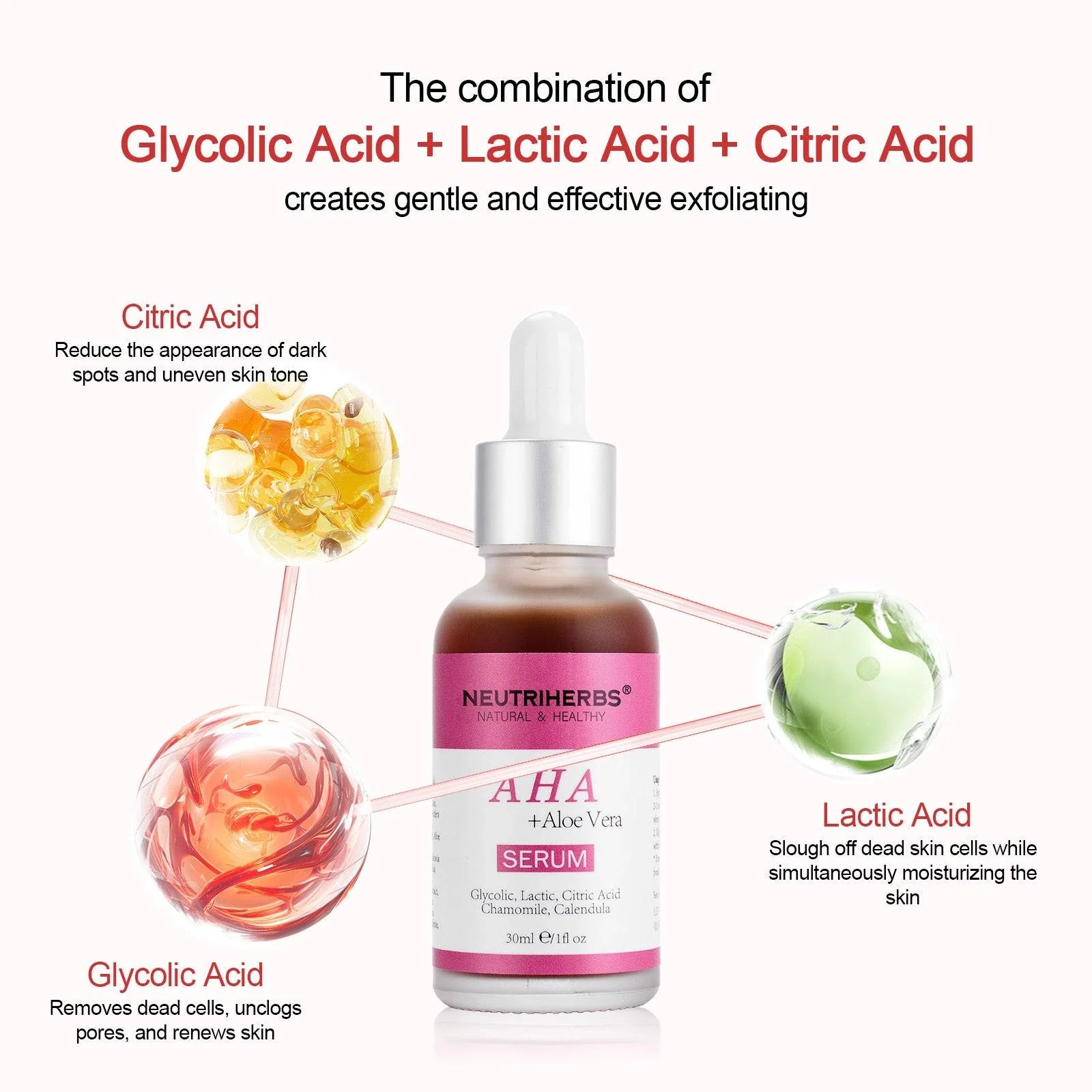 Oem Private Label Aha Serum Anti-aging Exfoliating Smoothing Enriched With Aloe Vera Calendula & Chamomile For Face