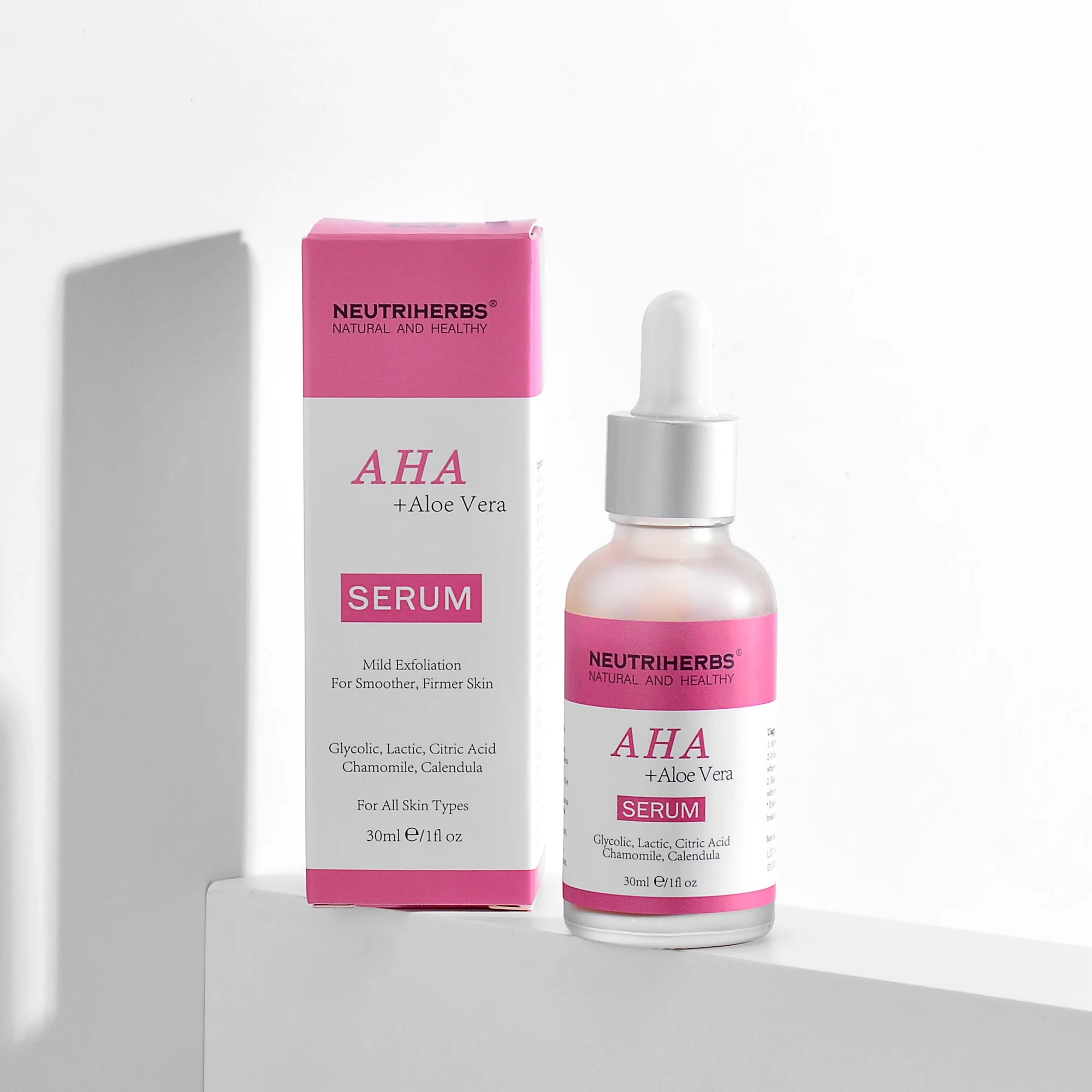 Oem Private Label Aha Serum Anti-aging Exfoliating Smoothing Enriched With Aloe Vera Calendula & Chamomile For Face