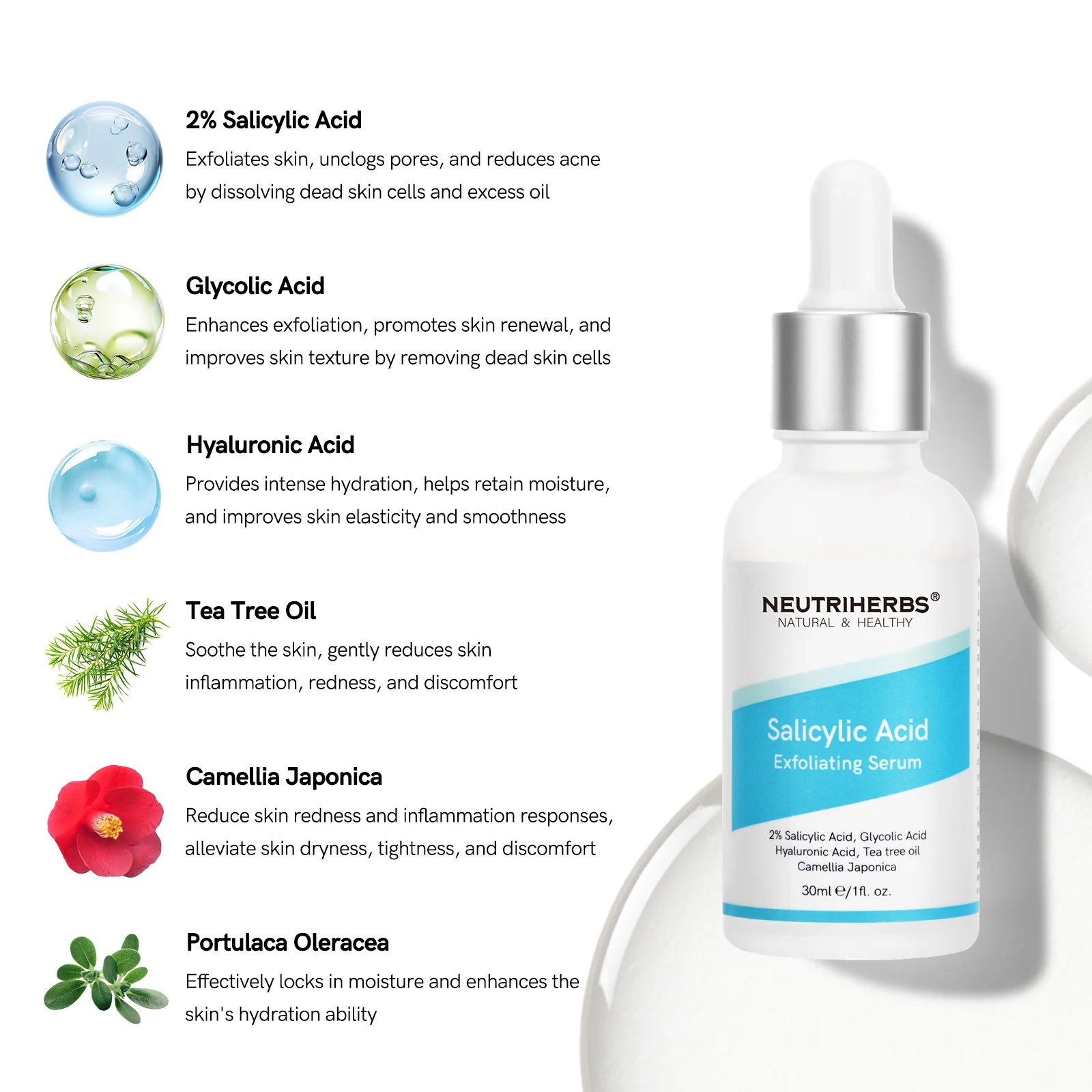 Oem Acne Treatment Salicylic Acid Serum For Acne Prone Skin,Rich Infused With Glycolic Acid,Hyaluronic Acid Tea,Tree Oil