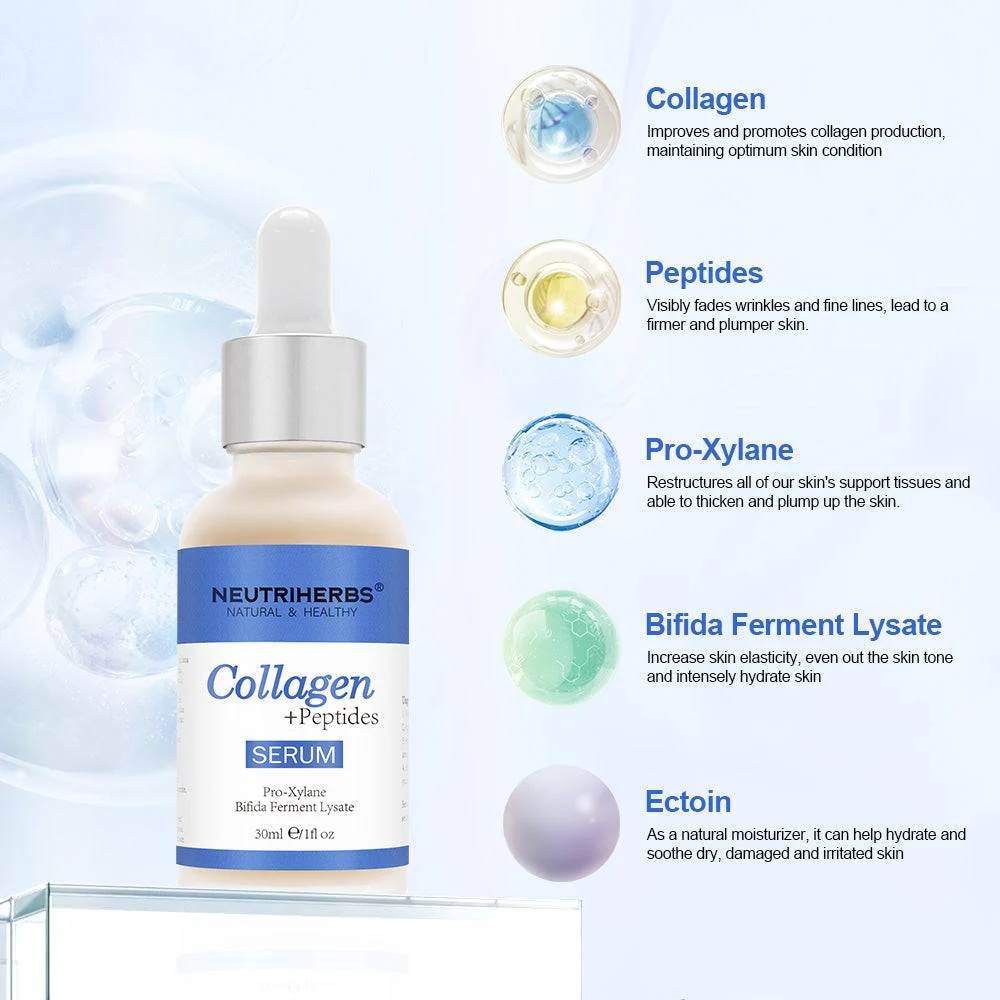Oem Vegan Collagen Peptide Serum For Anti-aging Facial Treatment Fragrance-free Hyaluronic Acid Formula For Sensitive Skin 1 Oz