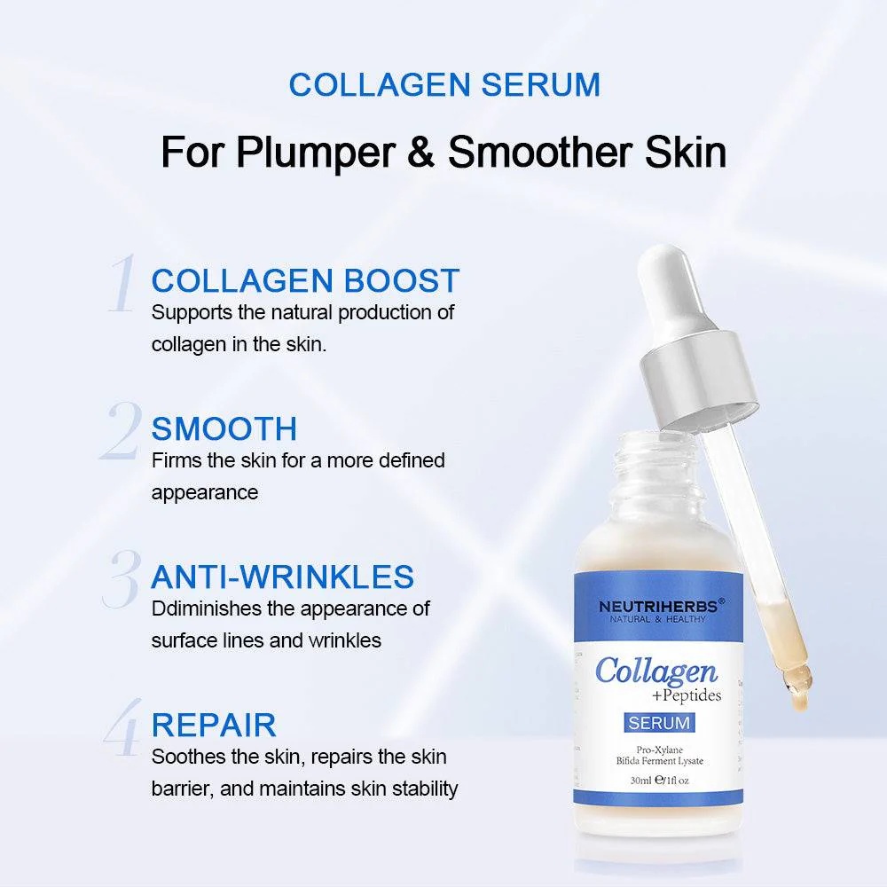 Oem Vegan Collagen Peptide Serum For Anti-aging Facial Treatment Fragrance-free Hyaluronic Acid Formula For Sensitive Skin 1 Oz